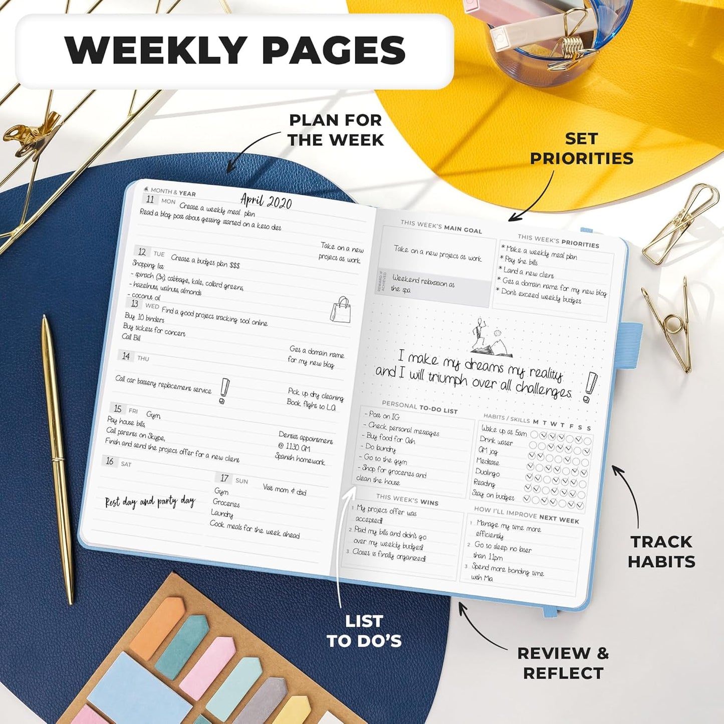 Clever Fox Planner Premium Edition – Undated Luxurious Weekly & Monthly Planner to Increase Productivity and Hit Your Goals – Organizer – Start Anytime, A5, Lasts 1 Year, Light Blue (Weekly)