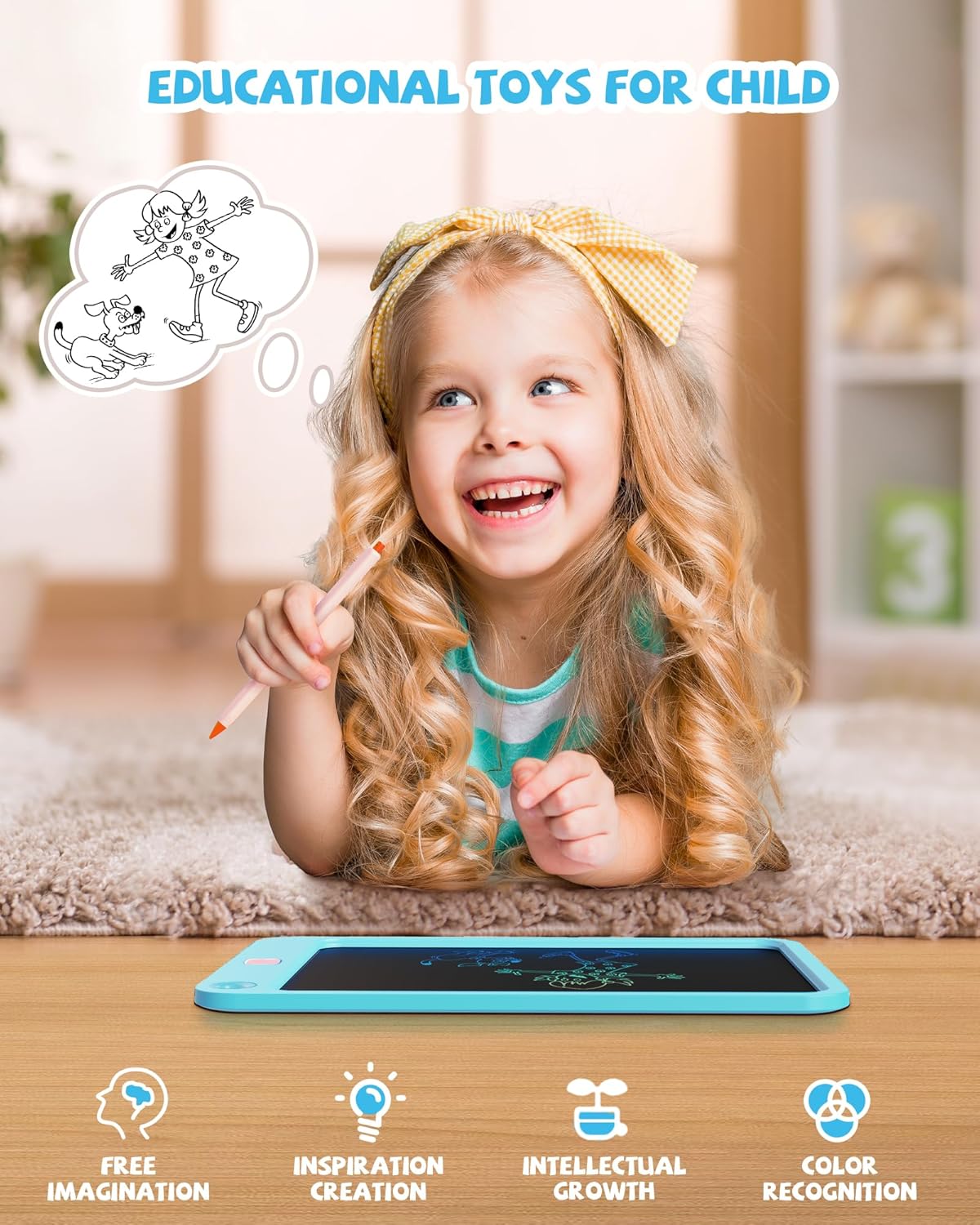 LCD Writing Tablet 10 Inch, Toys for 3 4 5 6 7 8 9 10 Year Old Boys Girls, Colorful Doodle Board Drawing Tablet, Gift for Boys Toddlers Age 3-12 Years, Memo Board, Drawing Pads with Lanyard(Lake Blue)