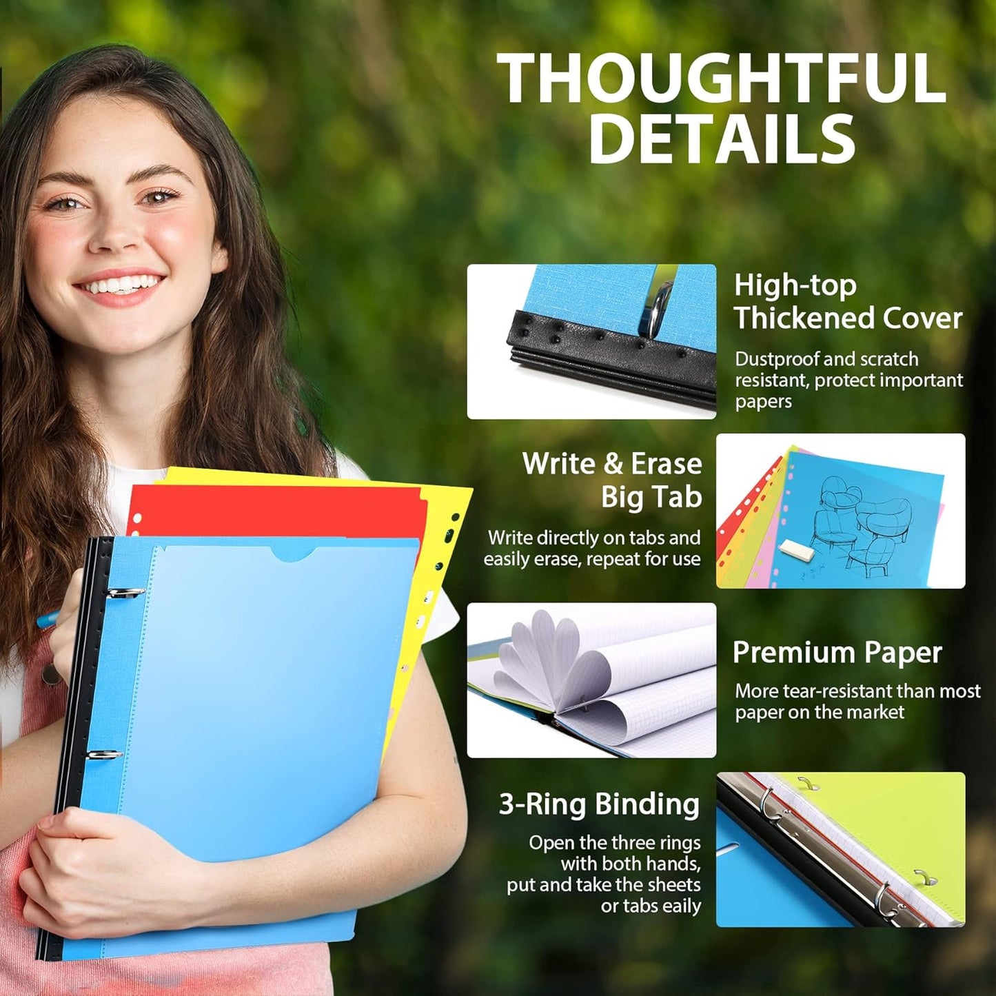 WOT I 2-Pack Telescoping 3 Ring Binder Notebooks - Customizable Cover, 5 Dividers & Pocket Folder in One Slim Organizer (60 Sheets Included), Blue