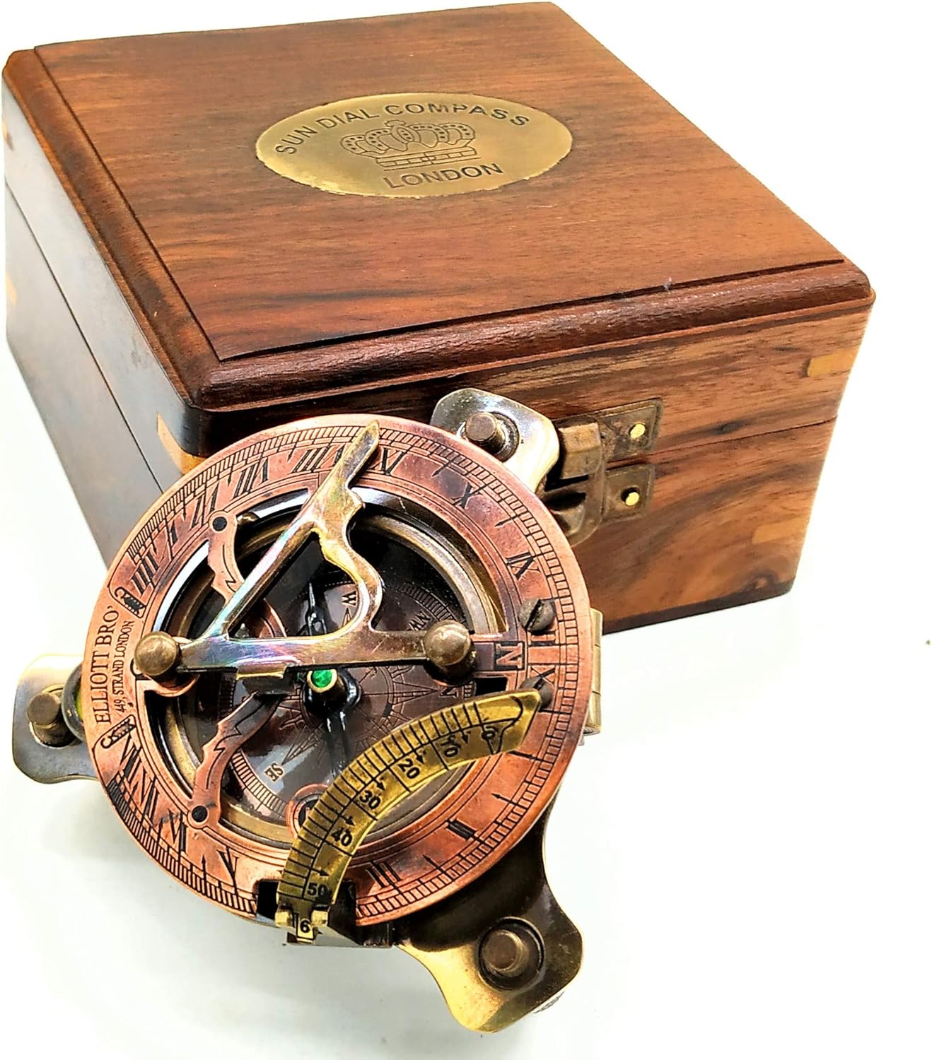 Sundial Compass, Vintage Marine West London Antique 2.5" Brass Sundial Compass Nautical Decor Big Brass Triangle Sundial Compass with Adjustable Screw Legs