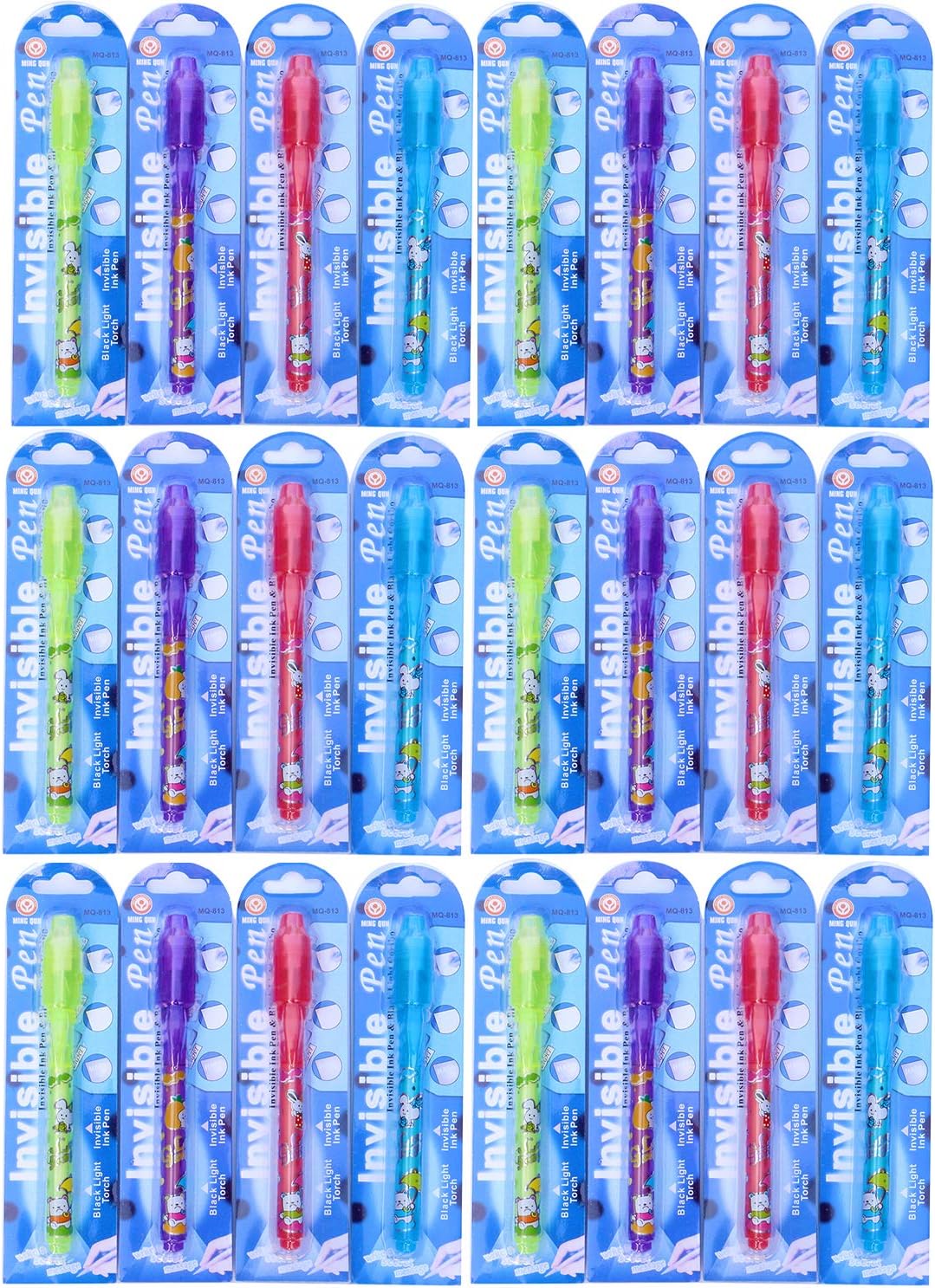 Invisible Ink Pen 24Pcs Spy Pen with UV Light Magic Marker Kid Pens for Secret Message and Birthday Party,Writing Secret Message for Easter Day Halloween Christmas Party Bag Gift