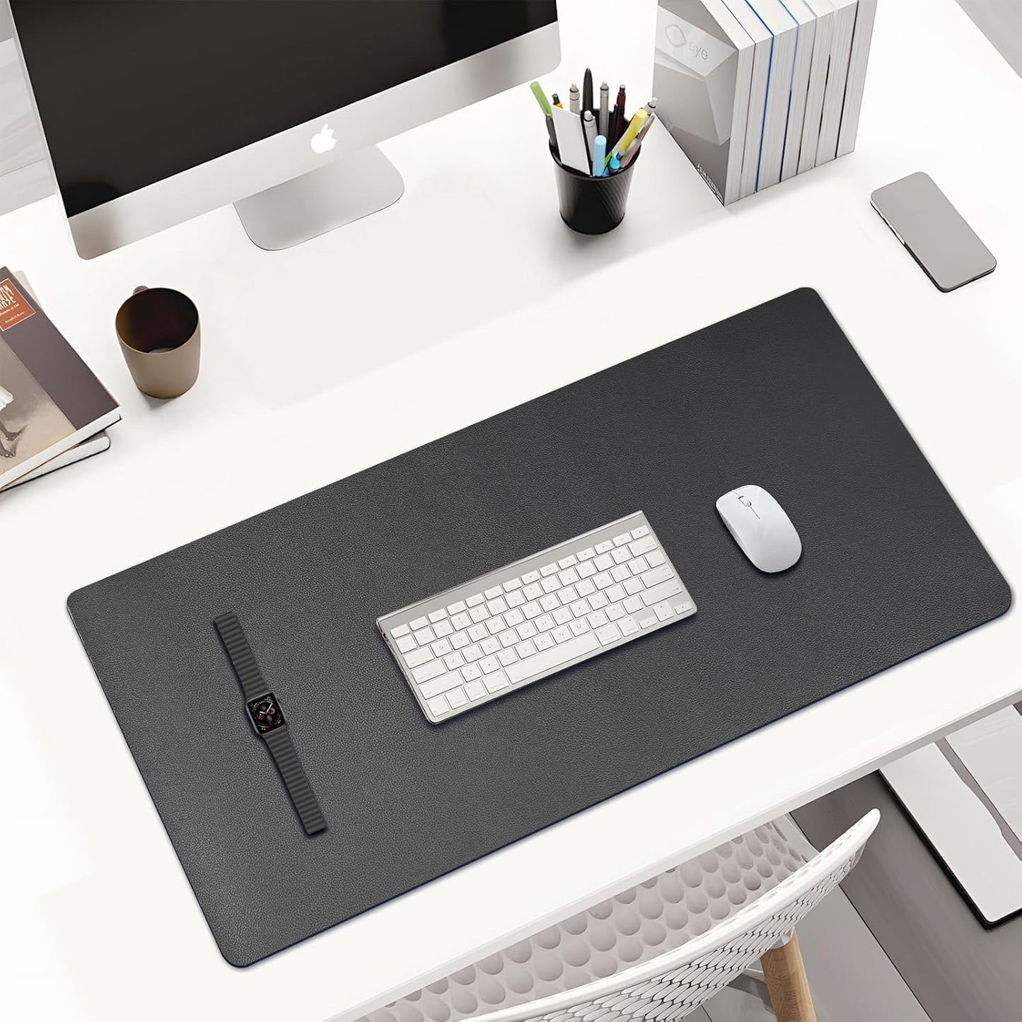 KINGFOM Desk Pad Office Desktop Protecter, PU Leather Desk Mat Blotters Organizer with Comfortable Writing Surface (47.2" x 23.6", Black)
