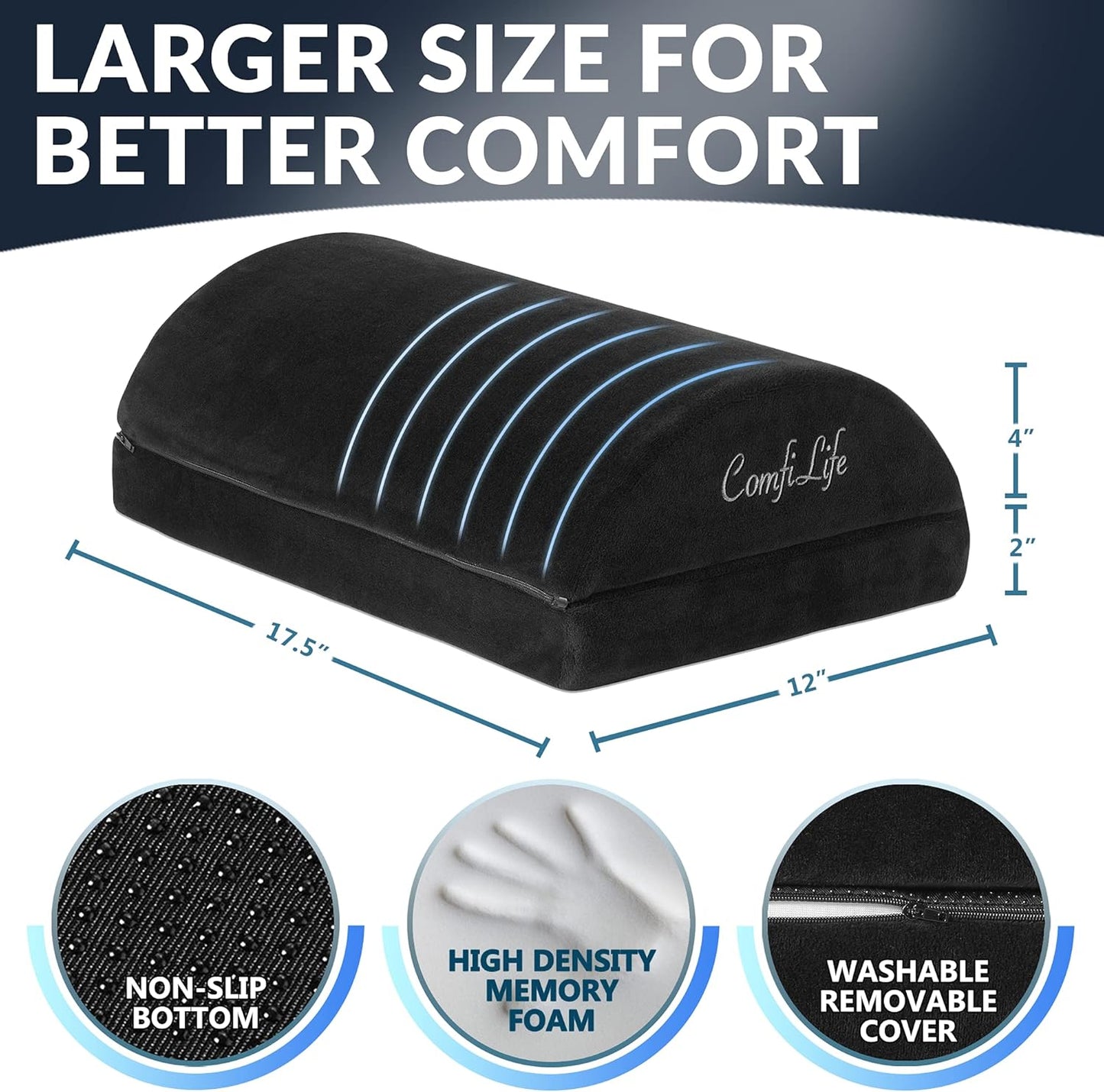ComfiLife Foot Rest for Under Desk at Work – Adjustable Height Memory Foam Foot Stool for Under Desk, Office Chair & Gaming Chair – Ergonomic Footrest for Back & Hip Pain Relief (Black)