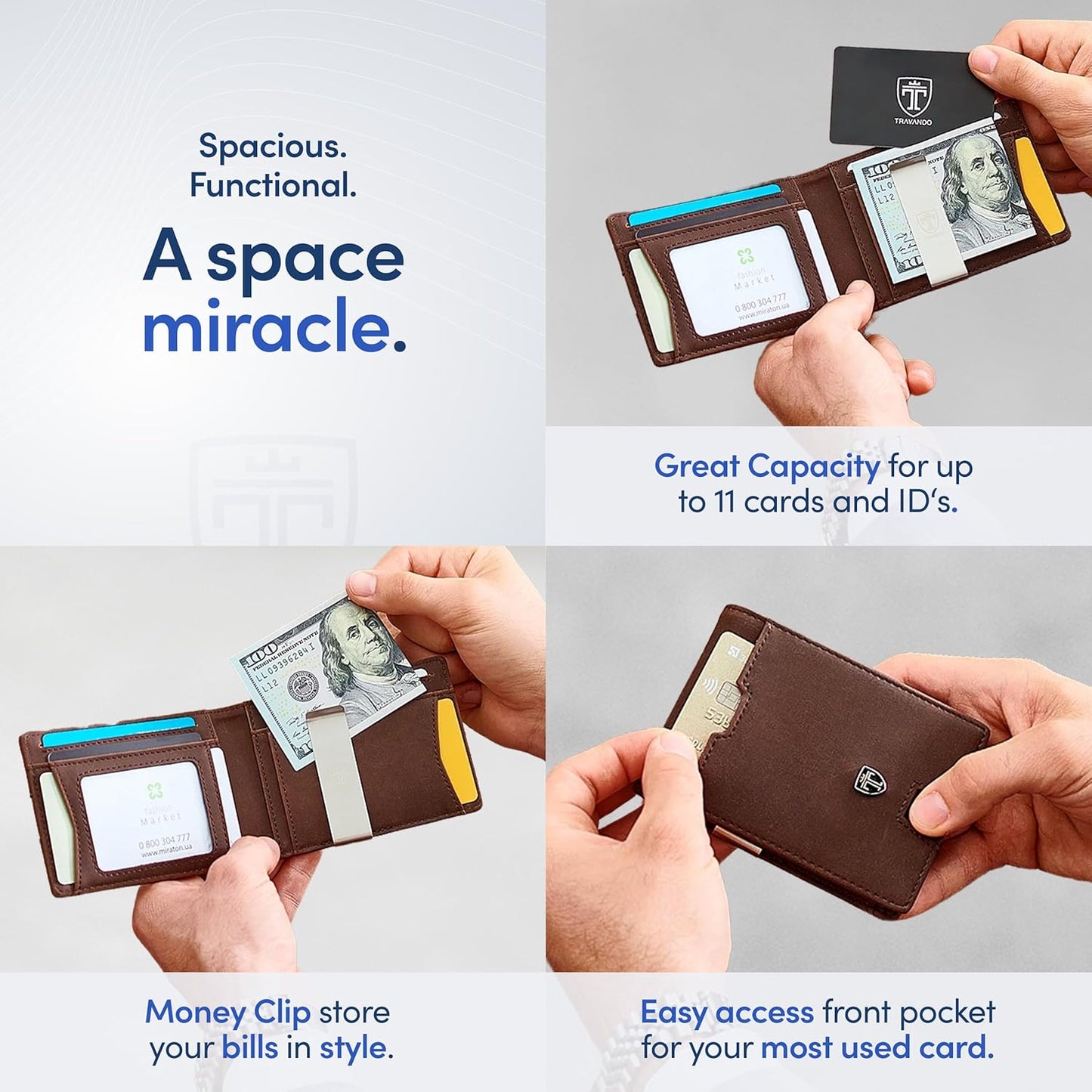 TRAVANDO Mens Wallet with Money Clip AUSTIN RFID Blocking Bifold Credit Card Holder for Men with Gift Box