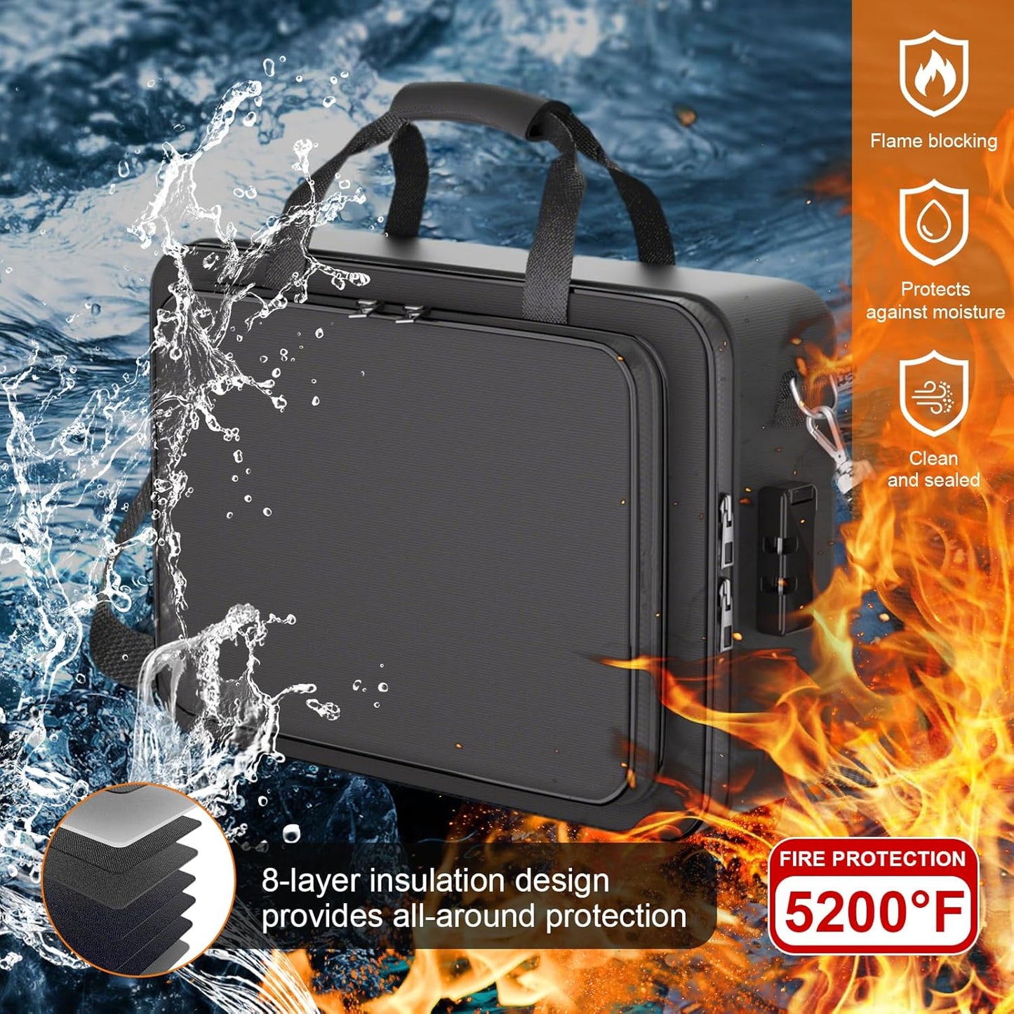 5200°F Fireproof Document Box, Important Document Organizer, Document Safe Box Fireproof Waterproof, 2025 Latest Model