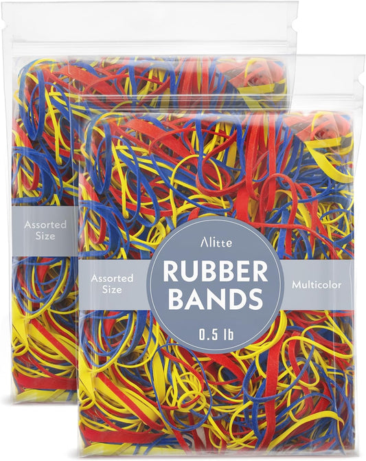 Colored Rubber Bands - 1lb Total (2 Pack of 0.5 lb) Large Rubber Bands Assorted Size and Color for Office Supplies, Arts & Crafts or DIY Projects - Multipurpose Color Elastic Bands Assortment