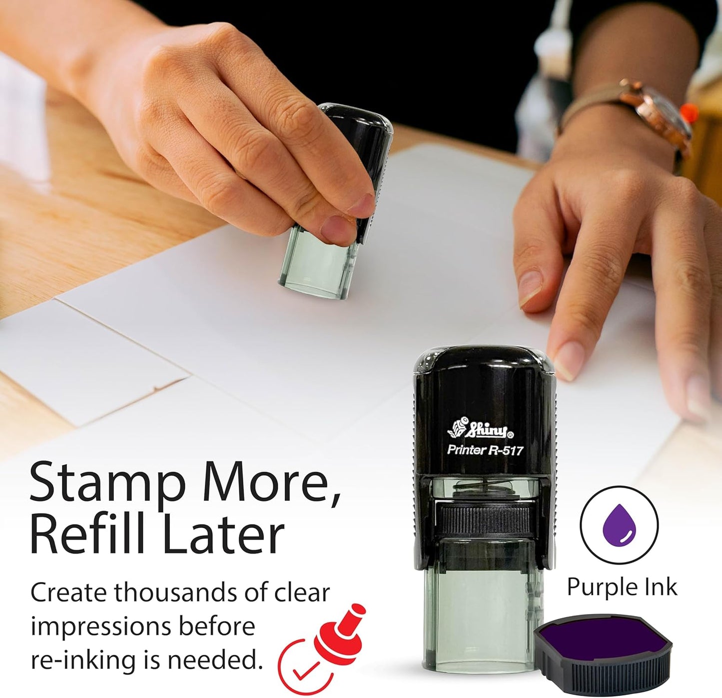 Shiny Superstar Teacher Stamp, Round Self Inking Stamp for Classroom, Purple Ink