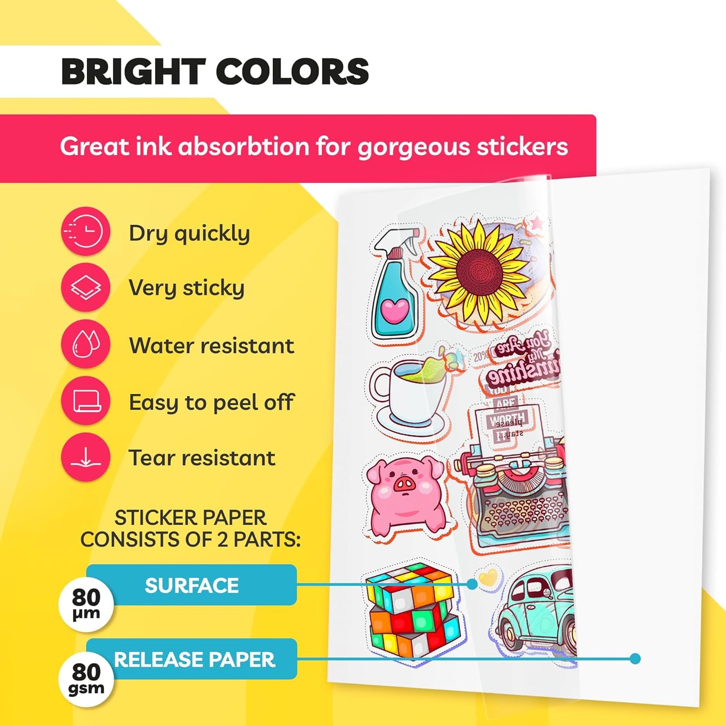 90% Clear Sticker Paper for Inkjet Printer (20 Sheets) - Transparent Glossy 8.5 x 11 - Printable Vinyl // Paper Plan