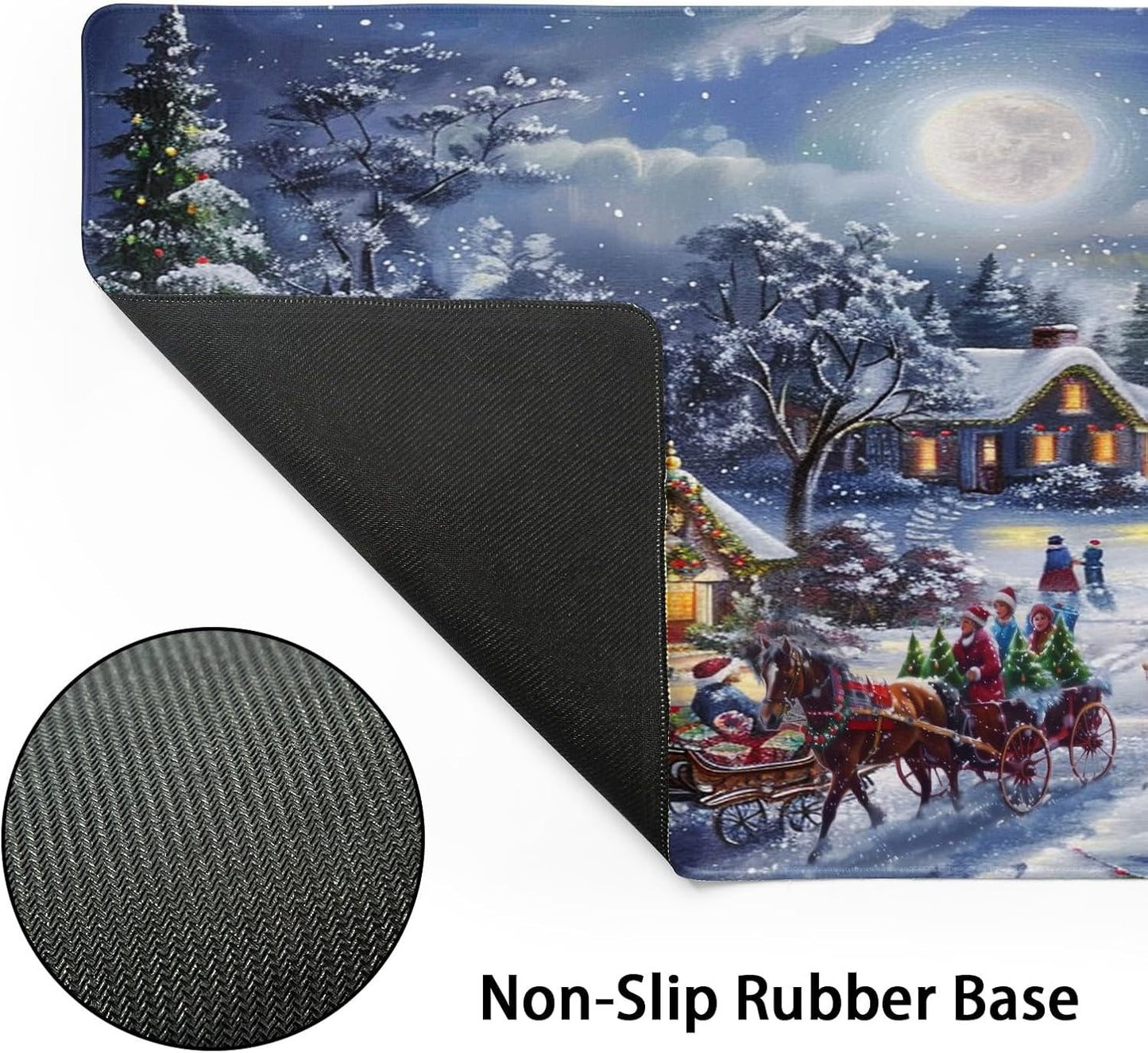 Christmas Gaming Mouse Pad XL Xmas Tree Deer Snowflake Extended Winter Holiday Large Mat Mousepad Desk Pad Non-Slip Rubber Base Stitched Edge Long Keyboard Pad for Computer,31.5×11.8 Inch