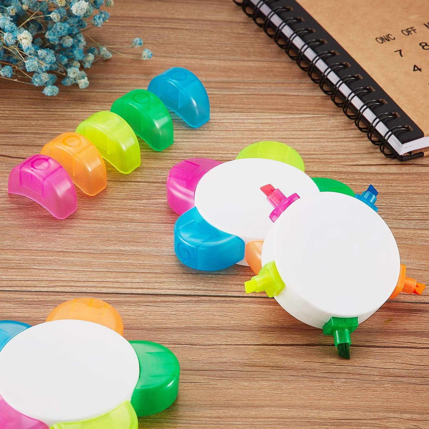 Outus 6 Pieces Petals Highlighters Assorted Colors Back to School Flower Shape Watercolor Highlighter Pens 5-in-1 Fluorescent Pens for Office School Stationery Aesthetic Supplies,5 Colors