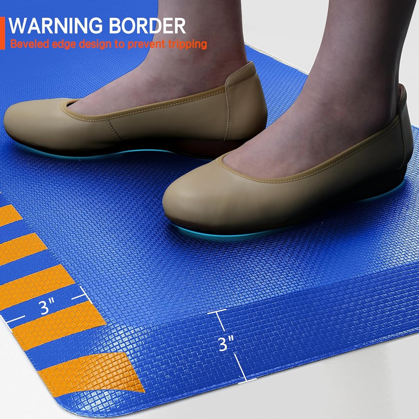 FEATOL Anti Fatigue Mat Industrial, Ergonomic Standing Floor Mat for Work for Stand, Blue with Yellow Border Safety 20" x 32"-Support for Leg & Back Pain