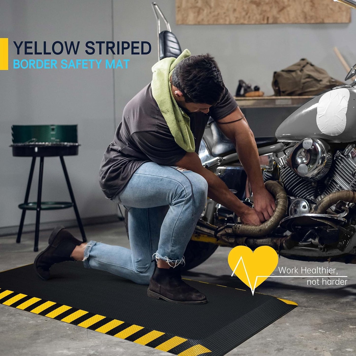 FEATOL Anti Fatigue Mats Industrial 2 Packs, Ergonomic Standing Floor Mat for Work for Stand, Black with Yellow Border Safety 20" x 39"-Support for Leg & Back Pain
