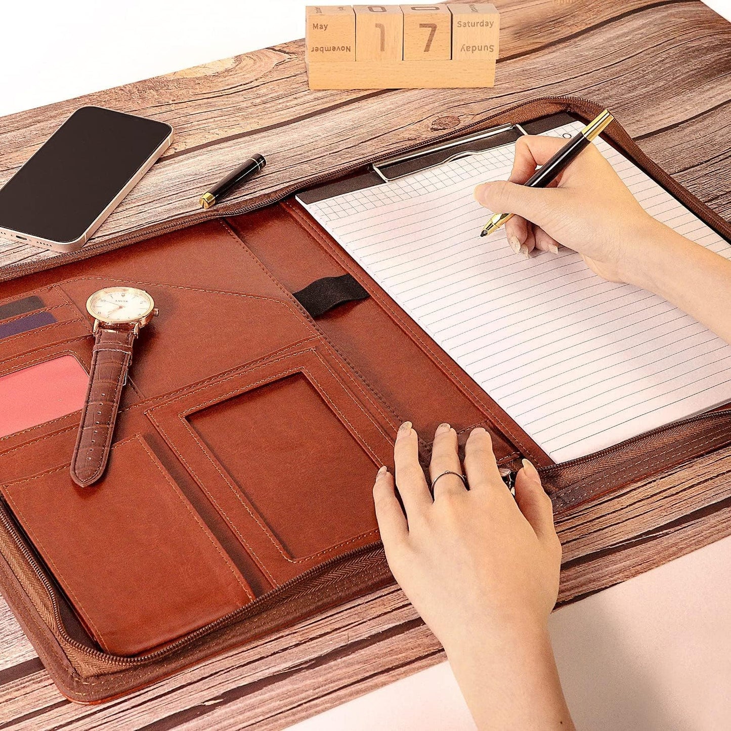 Customized Employees Organizer Padfolio Planner, Personalized Leather Portfolio for Staffs Colleagues, Custom Employee Gift, Brown Leather Padfolio for Colleague, Portfolio Planner for Men