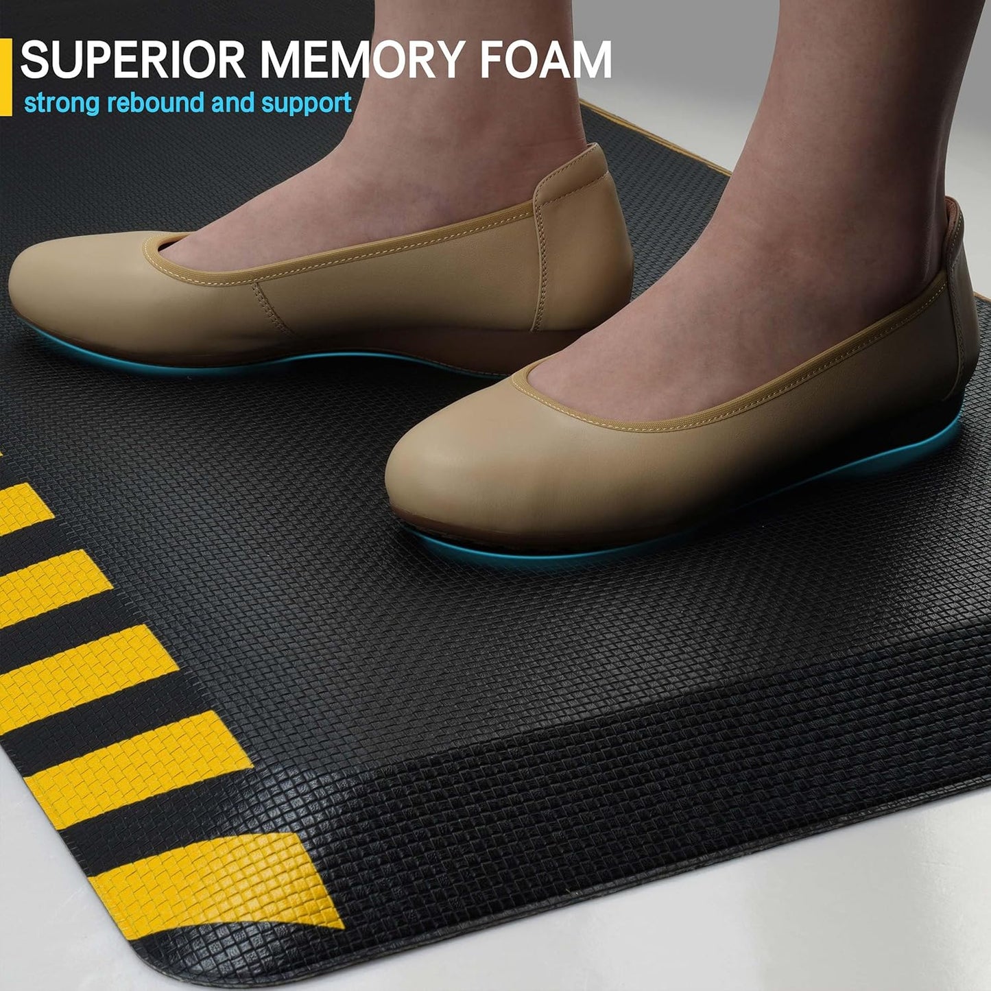 FEATOL Anti Fatigue Mat Industrial, Ergonomic Standing Floor Mat for Work for Stand, Black with Yellow Border Safety 17" x 24"-Support for Leg & Back Pain