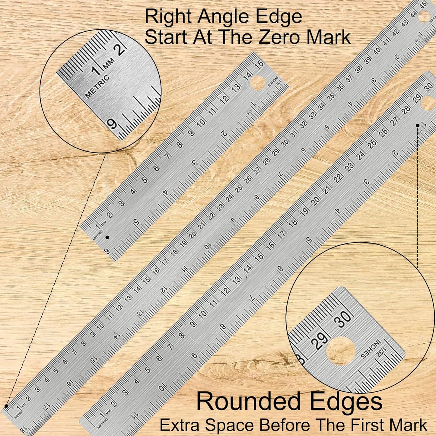 Metal Ruler 12 Inch:[2 Pieces 12 Inch] Non-Slip Cork Backing Rulers with Inch and Centimeters Prevent Ink Leakage:for School Office Drawing Engineering