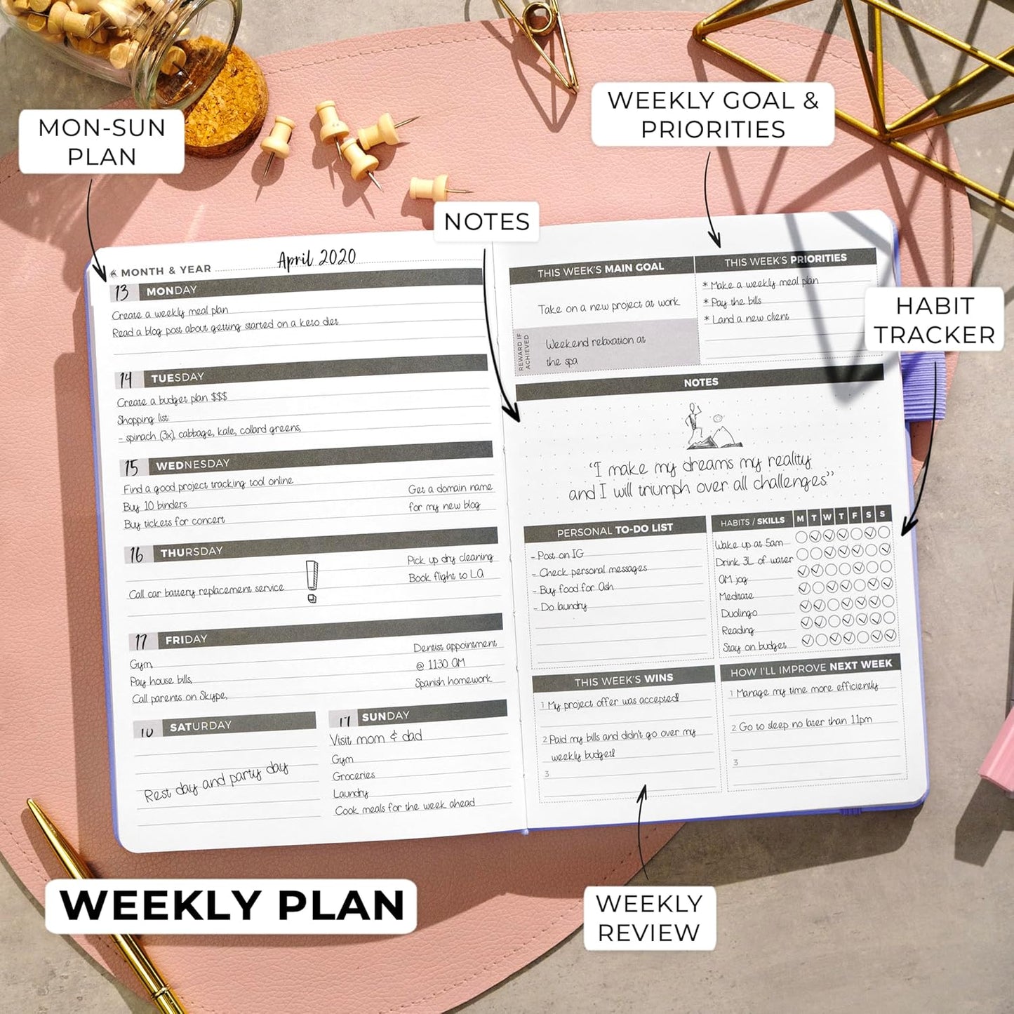 Clever Fox Planner – Undated Weekly & Monthly Planner for Productivity, Time Management & Goals – Organizer Journal – A5 (Lavender)