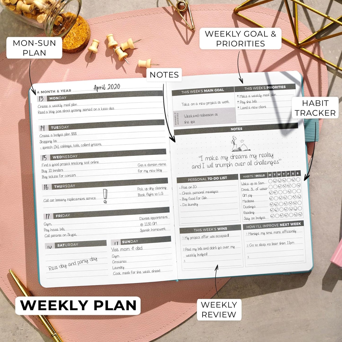 Clever Fox Planner – Undated Weekly & Monthly Planner for Productivity, Time Management & Goals – Organizer Journal – A5 (Aquamarine)