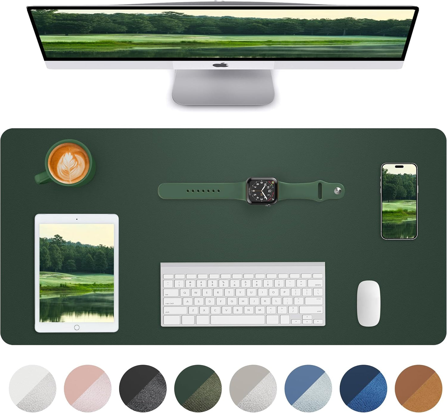 Leather Desk Pad Blotter,Mouse Pad,Office Desk Mat, Non-Slip PU Leather Desk mat,Large Desk mat,Waterproof Keyboard mat for Office/Home/Decor (Dark Green,31.5" x 15.7")