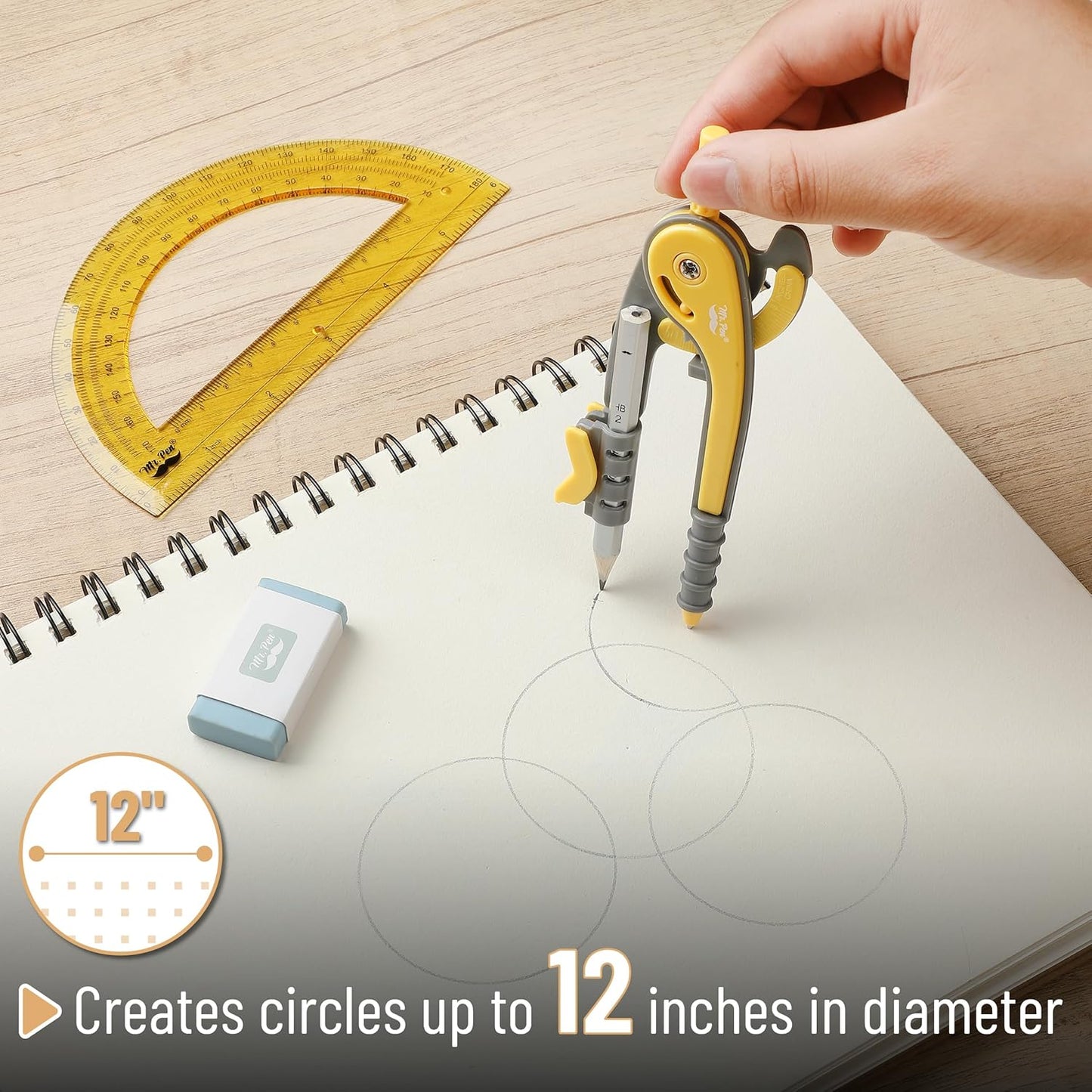Mr. Pen- Compass and Protractor Set, Yellow, Compass Geometry Tool, Protractor and Compass Set, Compass Drawing Tool, Drawing Compass, Geometry Compass, Math Compass for Geometry