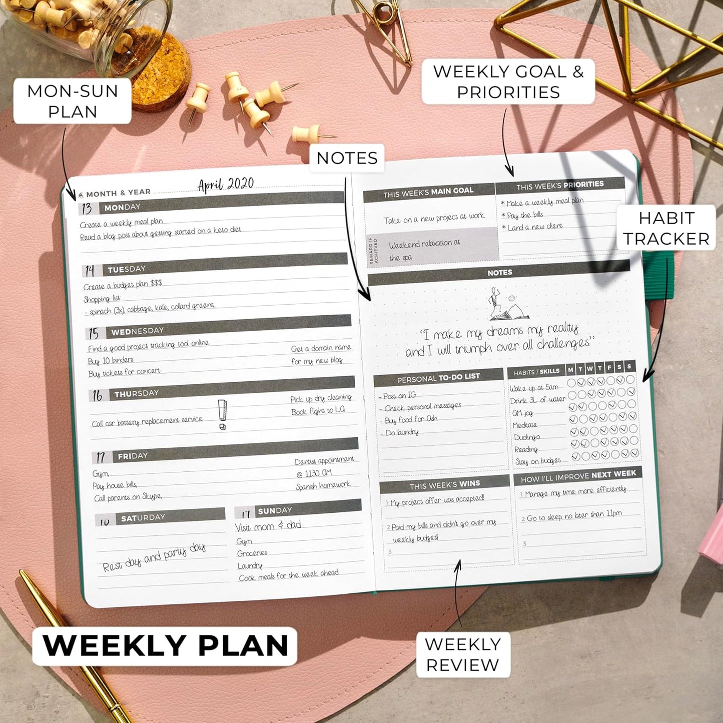 Clever Fox Planner – Undated Weekly & Monthly Planner for Productivity, Time Management & Goals – Organizer Journal – A5 (Turquoise)