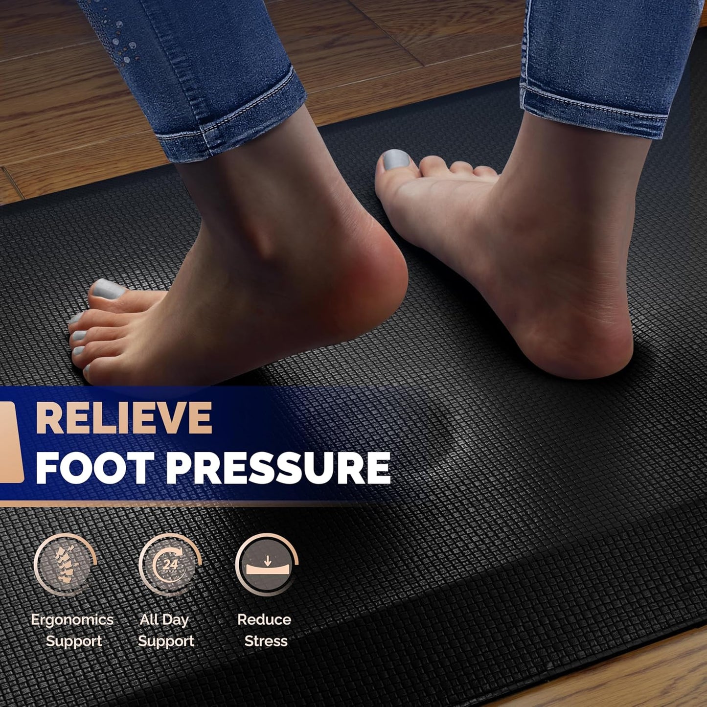 FEATOL Extra Thick Anti Fatigue Mat Floor Mat (20" x 48", Black), Standing Office Desk Mat Memory Foam Cushioned Anti Fatigue Ergonomic Kitchen Mats Comfort Standing Pad NOT PVC 9/10 Inch Thick