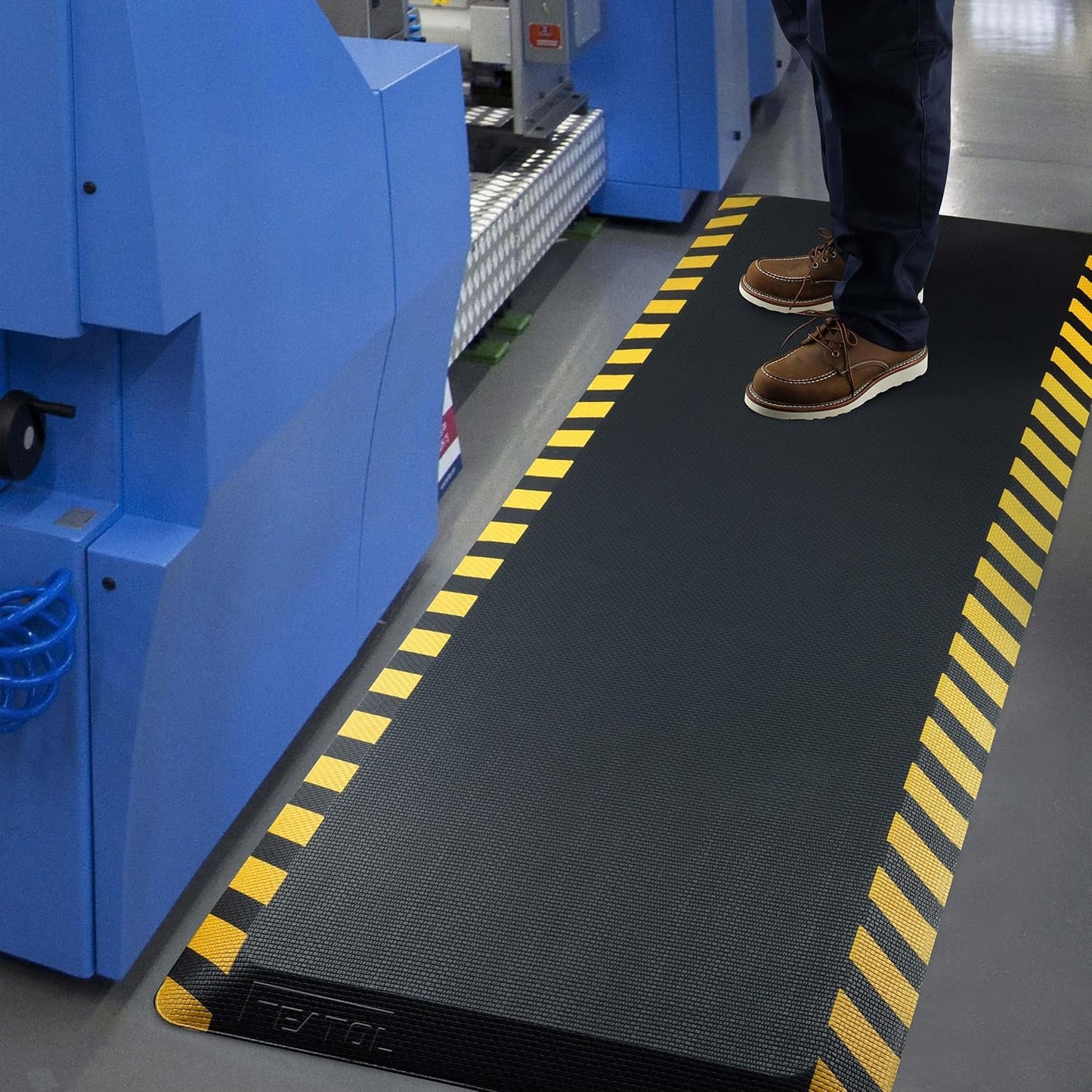 FEATOL Anti Fatigue Mats Industrial 8 Packs, Ergonomic Standing Floor Mat for Work for Stand, Black with Yellow Border Safety 20" x 39"-Support for Leg & Back Pain