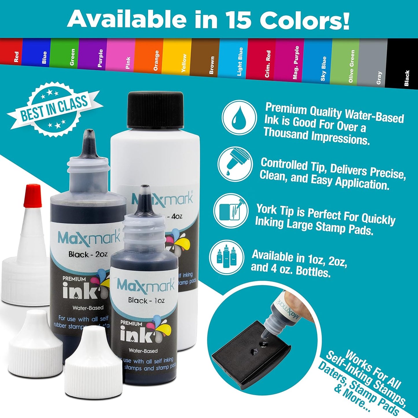 MaxMark Premium Refill Ink for self Inking Stamps and Stamp Pads, Brown Color - 4 oz.