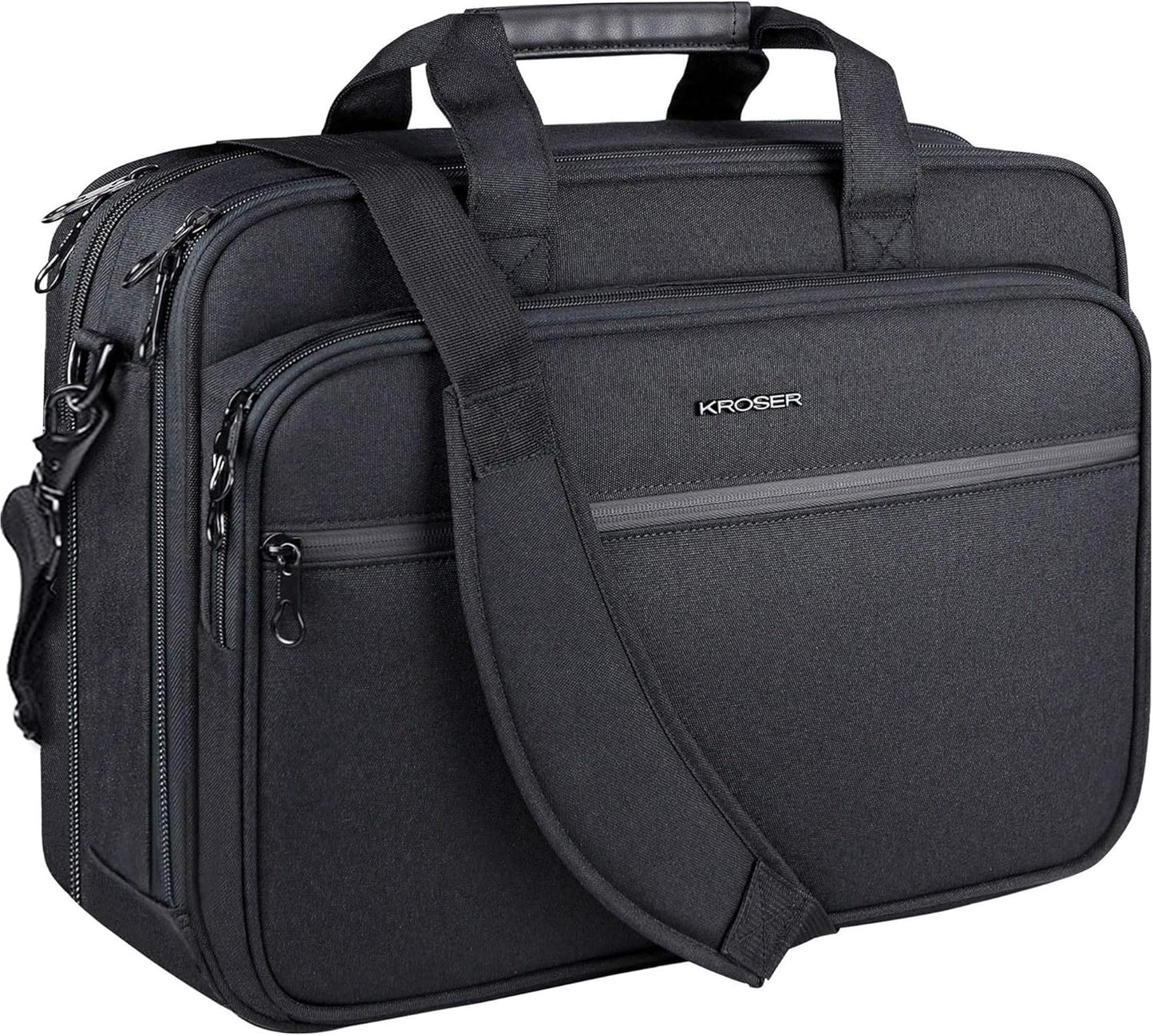 KROSER Laptop Bag Premium Laptop Briefcase Fits Up to 17.3 Inch Laptop Expandable Water-Repellent Shoulder Messenger Bag Computer Bag with RFID Pockets for Travel/Business/Men/Women-Black