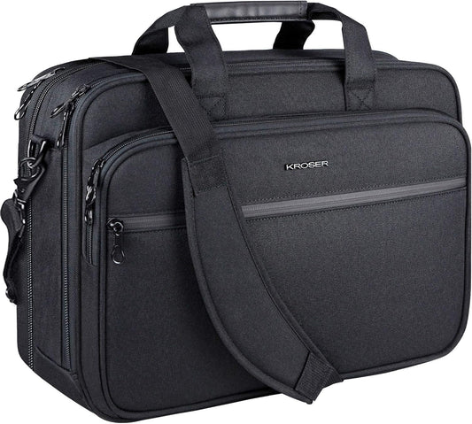 KROSER Laptop Bag Premium Laptop Briefcase Fits Up to 17.3 Inch Laptop Expandable Water-Repellent Shoulder Messenger Bag Computer Bag with RFID Pockets for Travel/Business/Men/Women-Black
