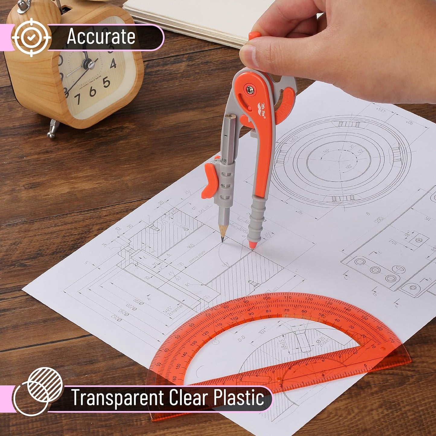 Mr. Pen- Compass and Protractor Set, Red, Compass Geometry Tool, Protractor and Compass Set, Compass Drawing Tool, Drawing Compass, Protractor Set, Geometry Compass, Math Compass for Geometry
