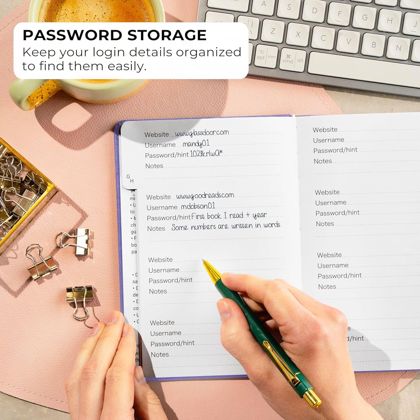 Clever Fox Password Book with alphabetical tabs. Internet Address Organizer Logbook. Medium Password Keeper for Website Logins (Lavender)
