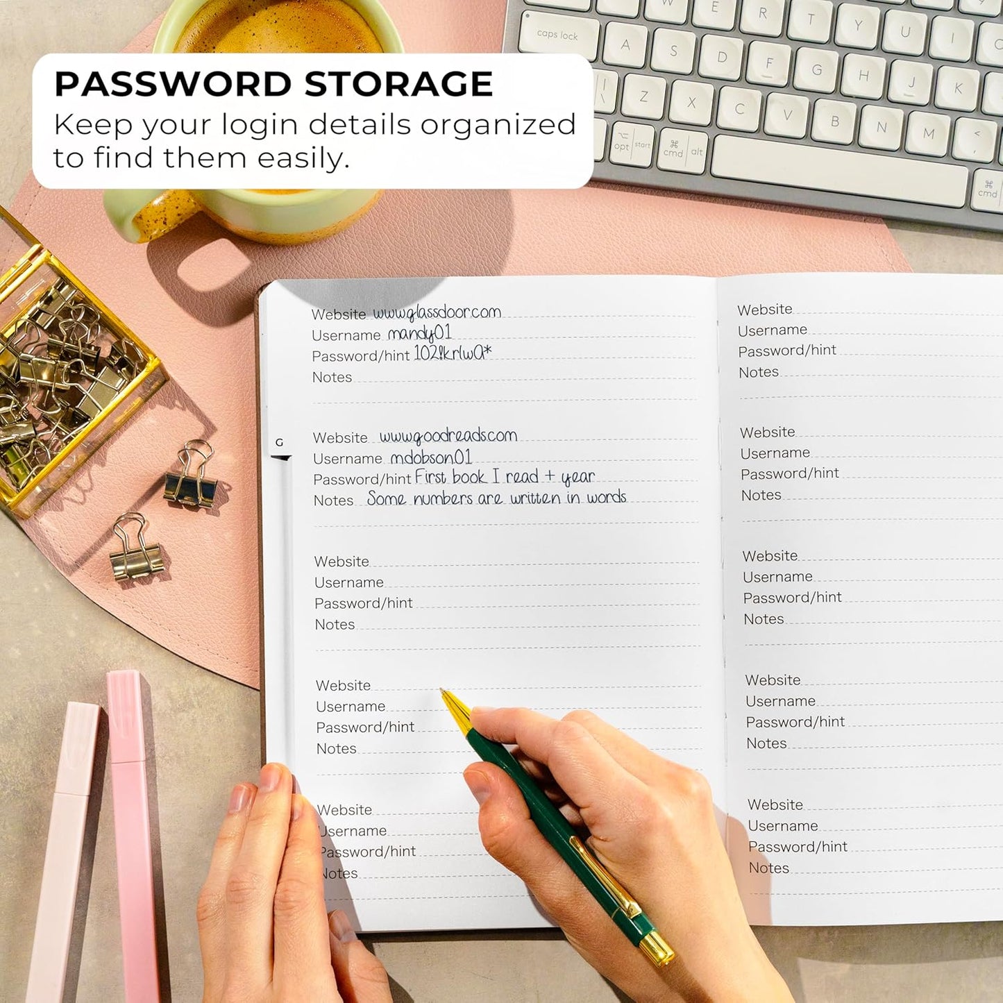 Clever Fox Password Book with alphabetical tabs. Internet Address Organizer Logbook. Large Password Keeper for Website Logins (Brown)