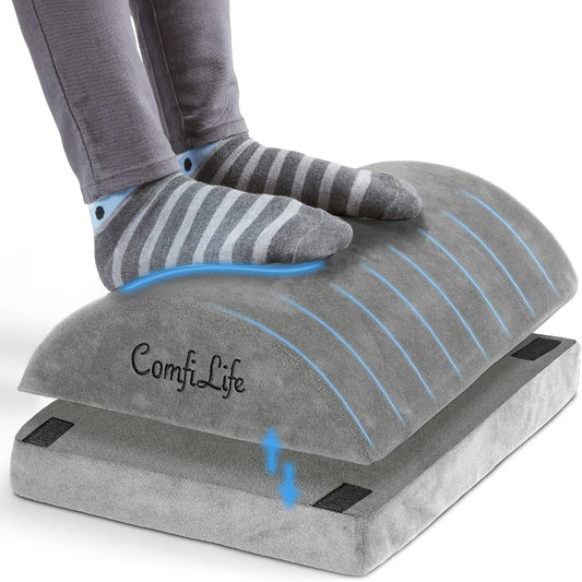 ComfiLife Foot Rest for Under Desk at Work – Adjustable Height Memory Foam Foot Stool for Under Desk, Office Chair & Gaming Chair – Ergonomic Footrest for Back & Hip Pain Relief (Gray)