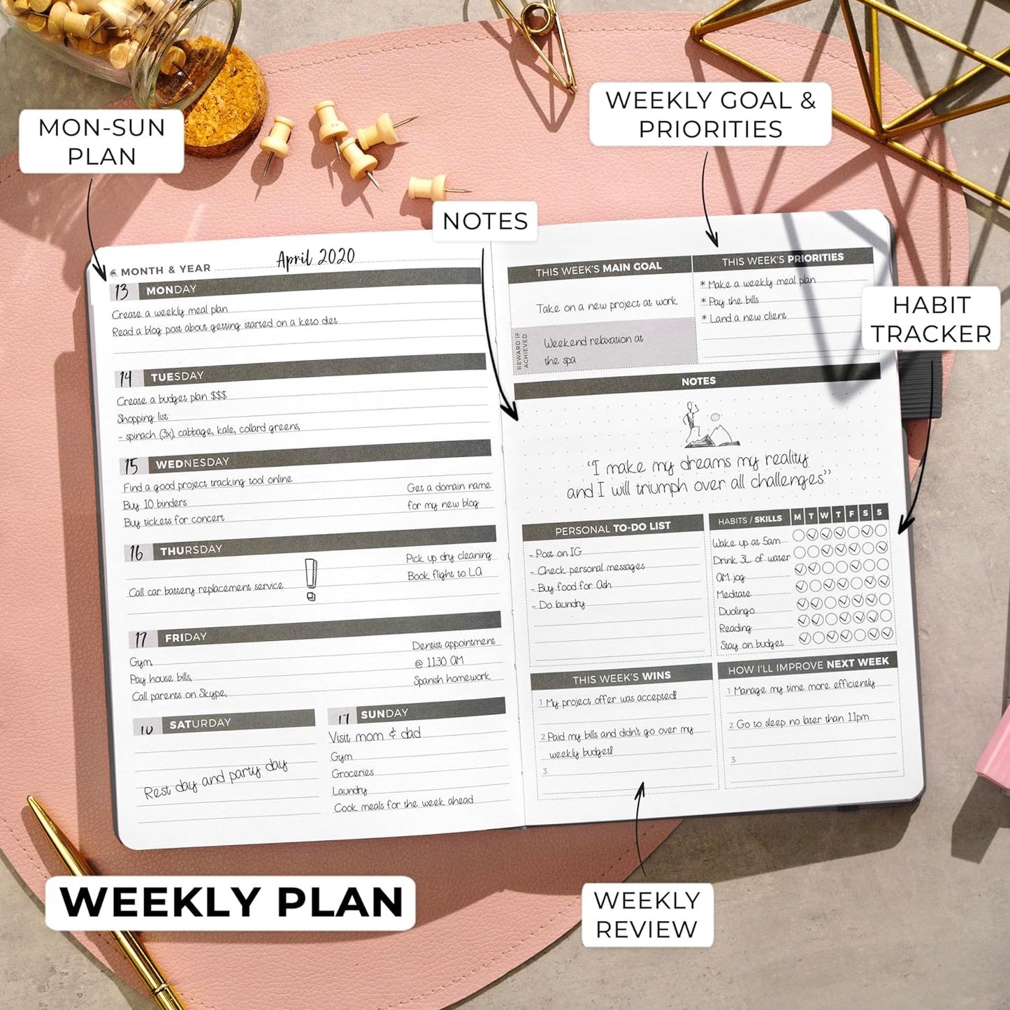 Clever Fox Planner – Undated Weekly & Monthly Planner for Productivity, Time Management & Goals – Organizer Journal – A5 (Silver Black)
