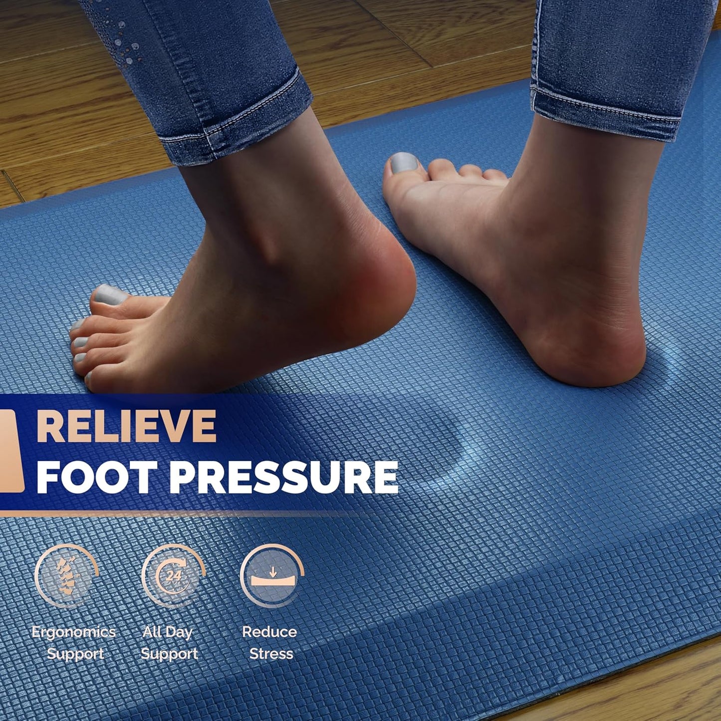 Anti Fatigue Mat Floor Kitchen Mat, FEATOL Standing Desk Mat Foam Cushioned Anti Fatigue Mats Comfort Standing Pad 9/10 Inch Thick (20" x 39", Blue)