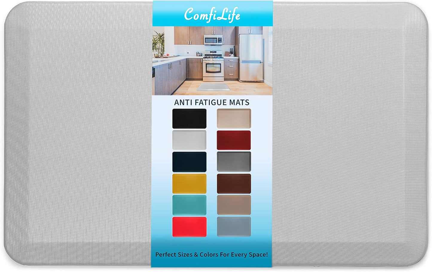 ComfiLife Anti Fatigue Floor Mat – 3/4 Inch Thick Kitchen Mats for Floor, Standing Desk Mat, Kitchen Rug – Comfort at Home, Office – Durable – Stain Resistant – Non-Slip Bottom (20" x 39", Silver)