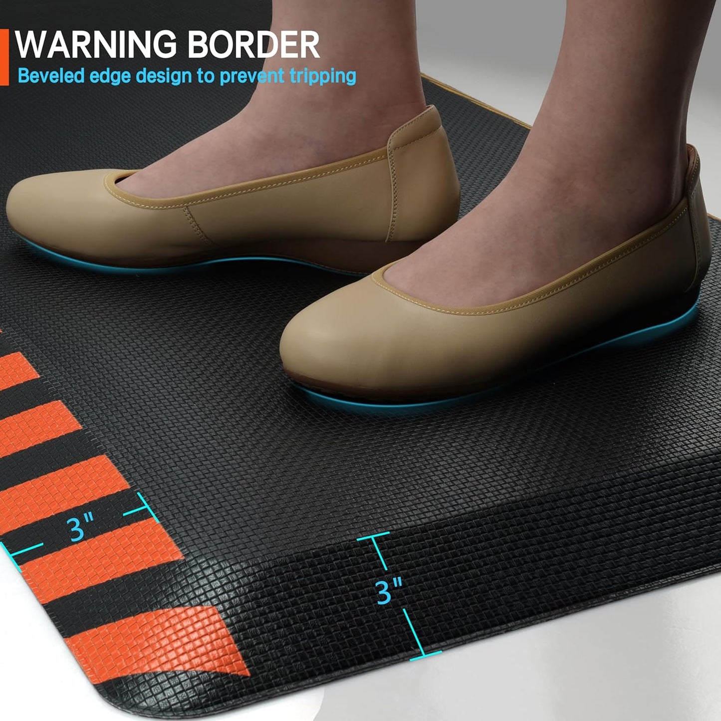 FEATOL Anti Fatigue Mats Industrial 2 Packs, Ergonomic Standing Floor Mat for Work for Stand, Black with Orange Border Safety 20" x 32"-Support for Leg & Back Pain