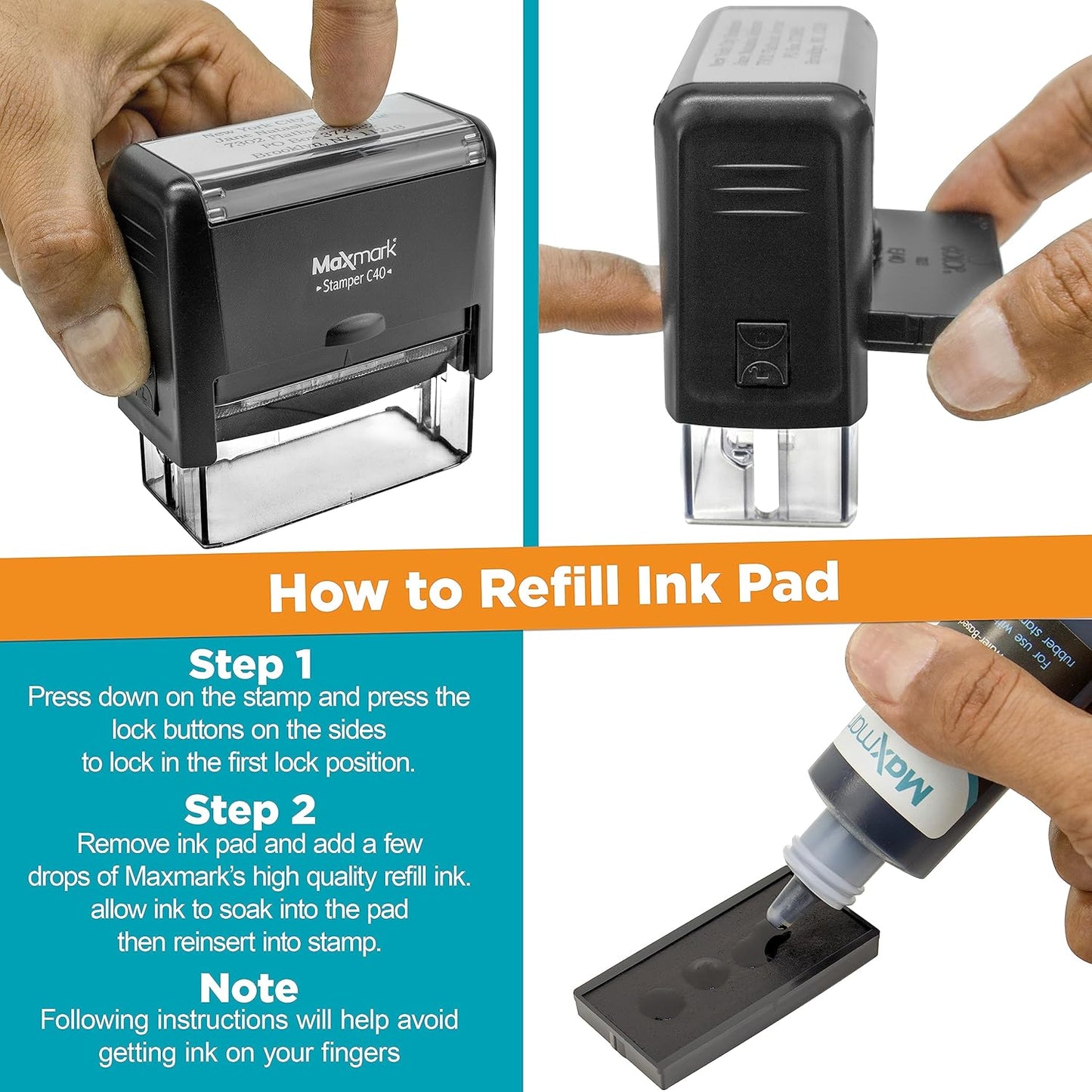 Custom Self Inking Rubber Stamp - Up to 5 Lines of Text - Choose from 15 Ink Colors - Large Size