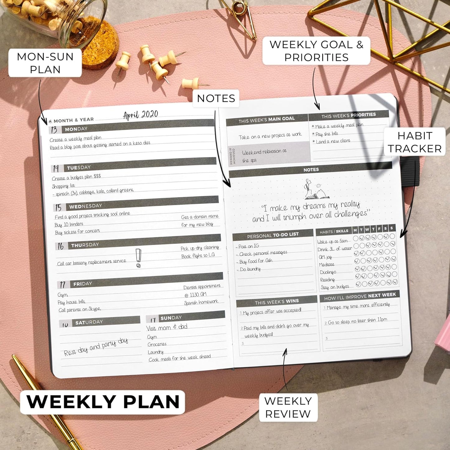 Clever Fox Planner – Undated Weekly & Monthly Planner for Productivity, Time Management & Goals – Organizer Journal – A5 (Black)
