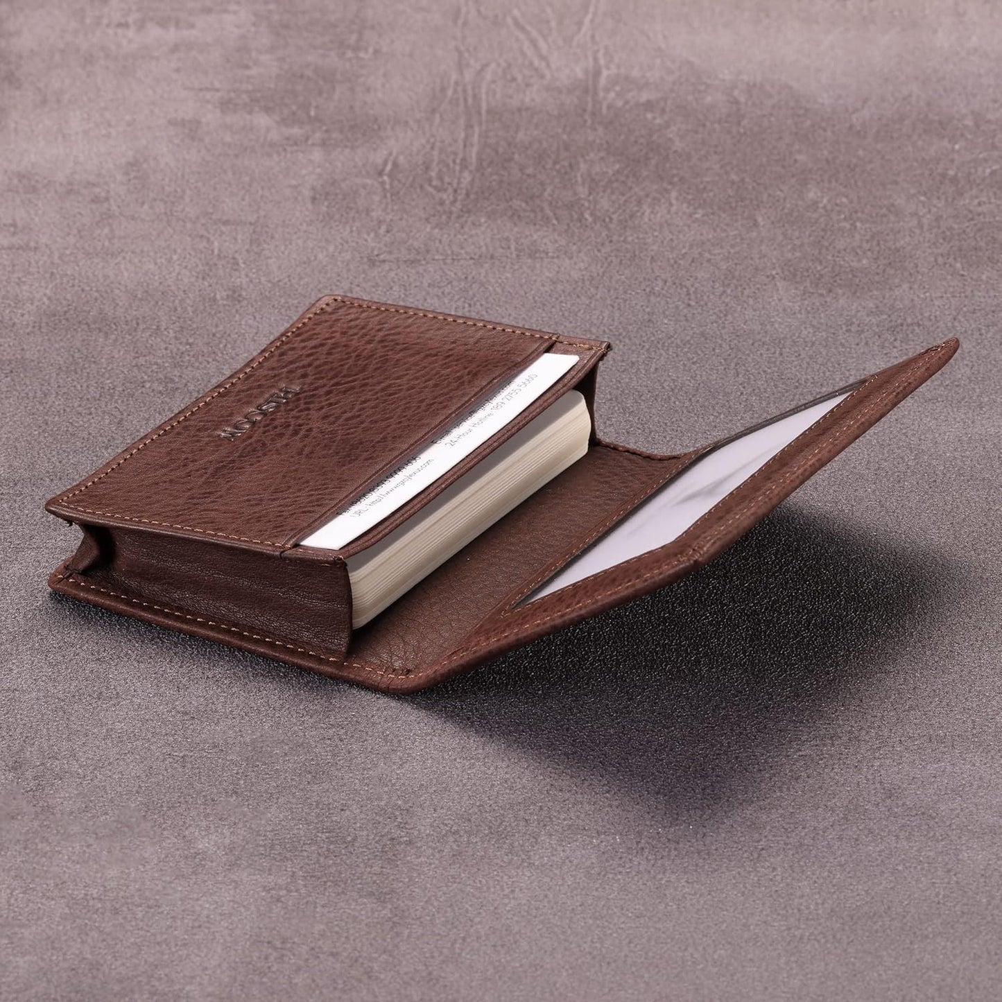 Leather Business Card Case Holder for Men & Women, Italian Calfskin