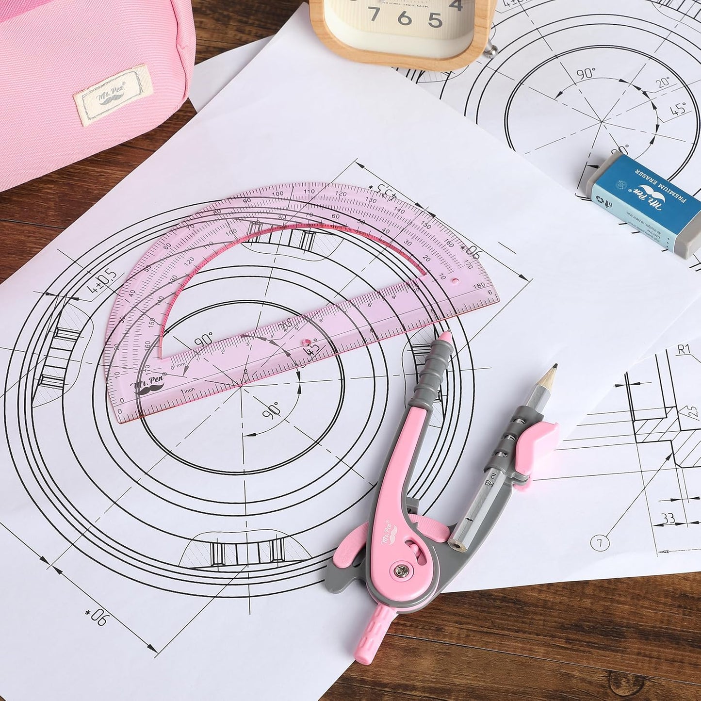 Mr. Pen- Compass and Protractor Set, Rogue Pink, Compass Geometry Tool, Protractor and Compass Set, Compass Drawing Tool, Drawing Compass, Geometry Compass, Back to School Supplies