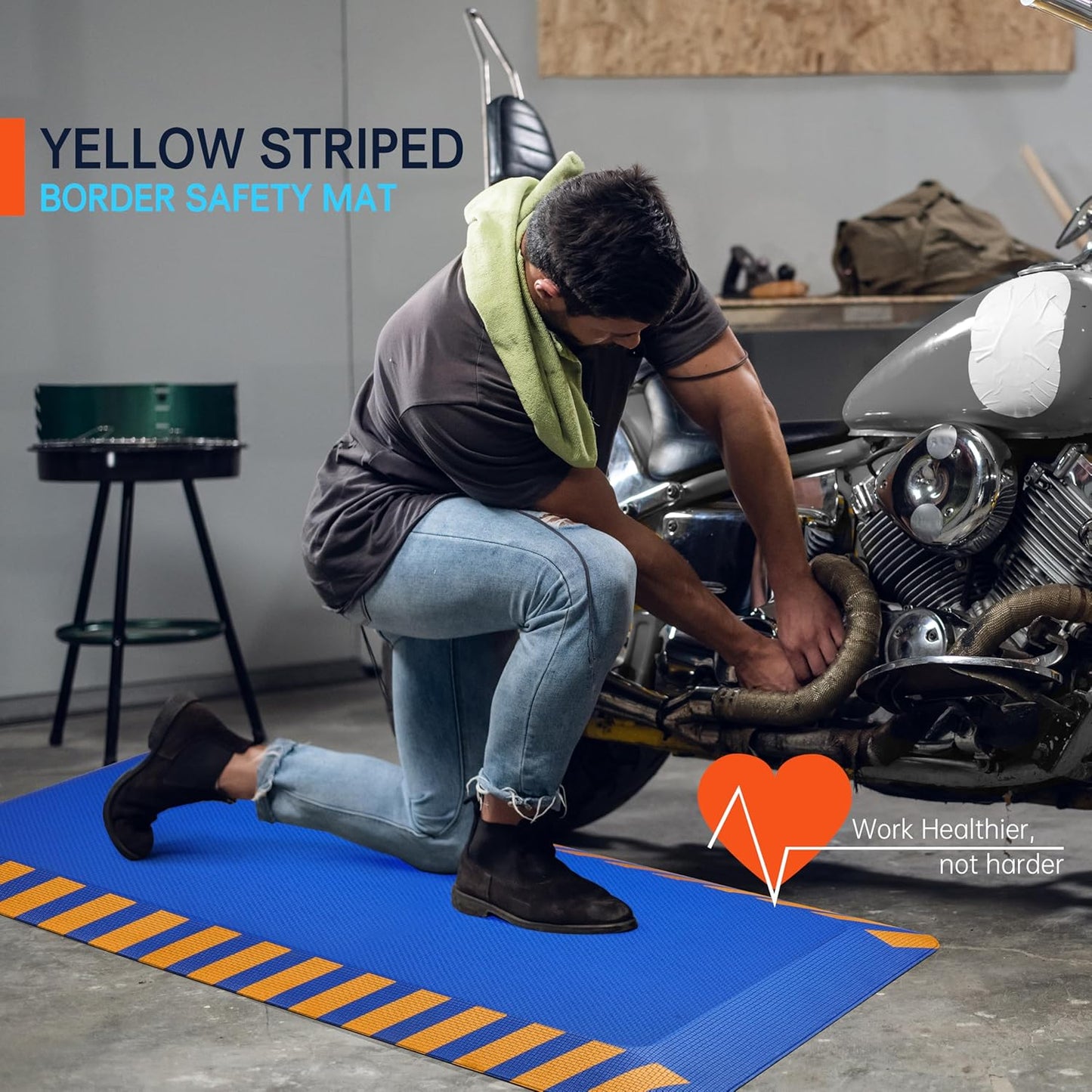 FEATOL Anti Fatigue Mats Industrial 2 Packs, Ergonomic Standing Floor Mat for Work for Stand, Blue with Yellow Border Safety 17" x 24"-Support for Leg & Back Pain