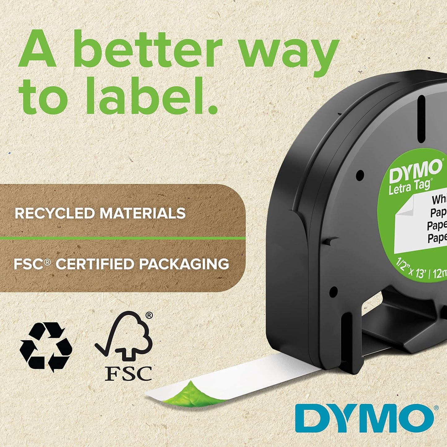 DYMO Authentic LT Plastic Labeling Tape for LetraTag Label Makers, 1/2" (12mm), Black Print on Clear Tape, 6-Pack