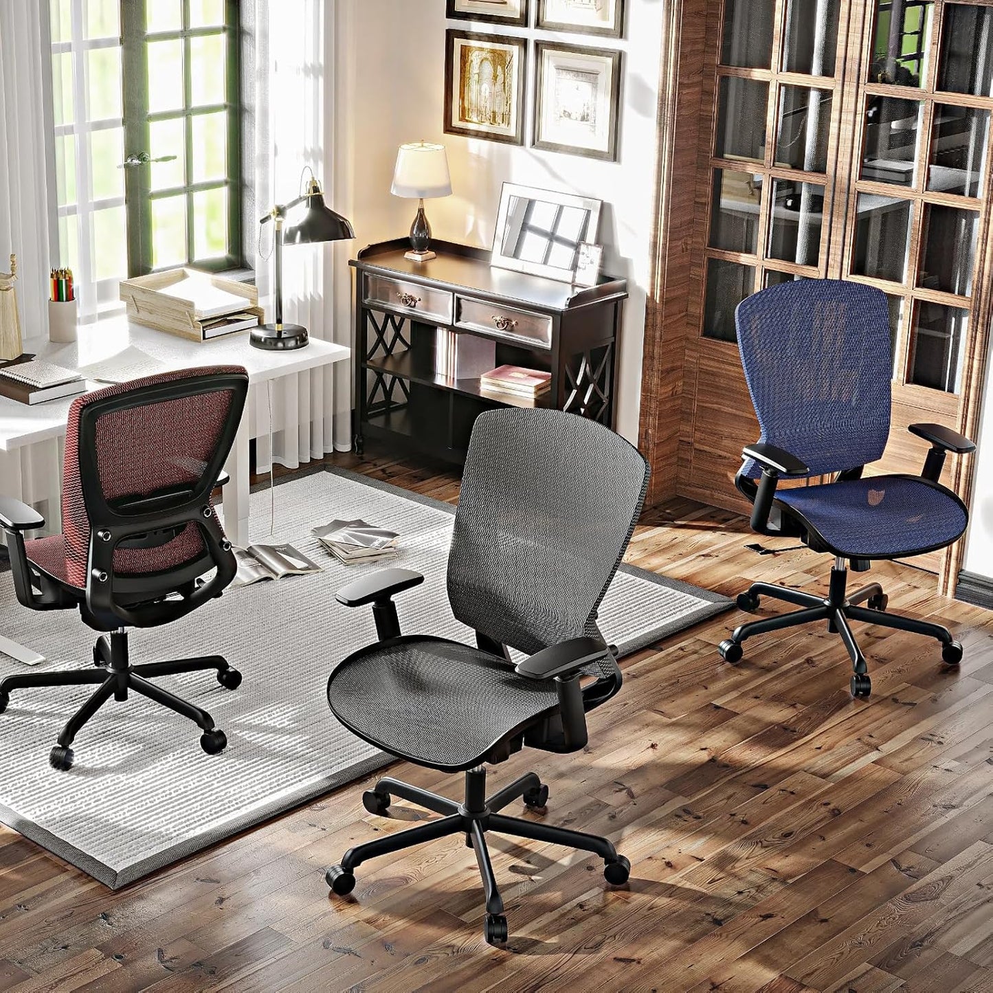 ELABEST Mesh Office Chair,Ergonomic Computer Desk Chair,Sturdy Task Chair- Adjustable Lumbar Support & Armrests,Tilt Function,Comfort Wide Seat,Swivel Home Office Chair (Grey)