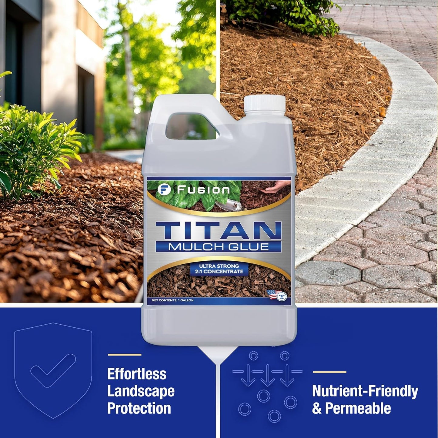 Titan Mulch Glue for Landscaping, Fast-Dry, Non-Toxic, Strong Mulch Glue for Rocks, Prevents Washout & Erosion in Flowerbeds & Gardens, Long-Lasting Stabilizer (128 Fl Oz) by Fusion Chemical