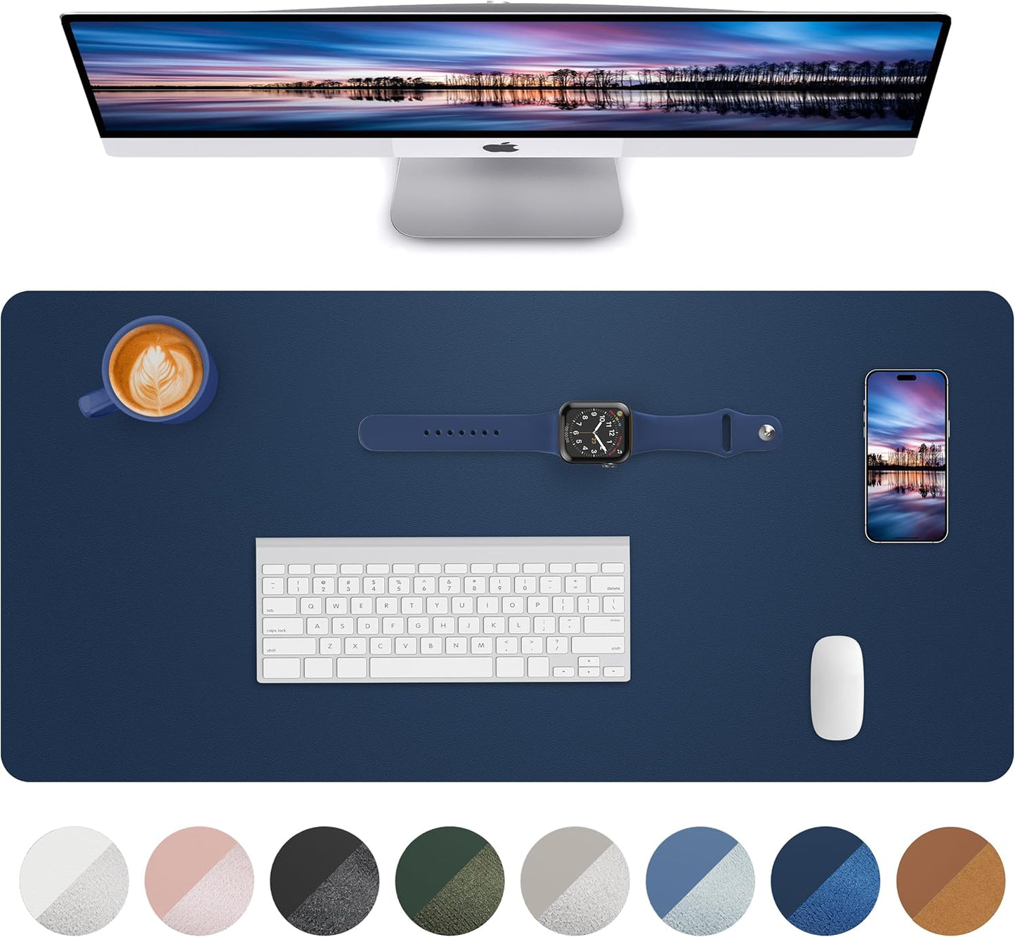 Leather Desk Pad Blotter,Mouse Pad,Office Desk Mat, Non-Slip PU Leather Desk mat,Large Desk mat,Waterproof Keyboard mat for Office/Home/Decor (Midnight Blue,31.5" x 15.7")
