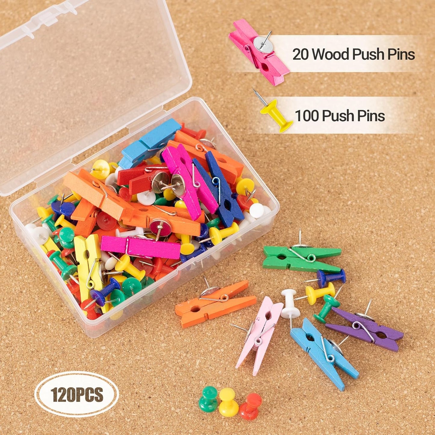 AKTOP Cork Board Bulletin Board 17"x8", 1/2" Thick Cork Board Tiles 10 Pack, Small Pin Board for Wall Decor, Self Adhesive Corkboards with 120 Push Pin Wood Clips for School, Home & Office
