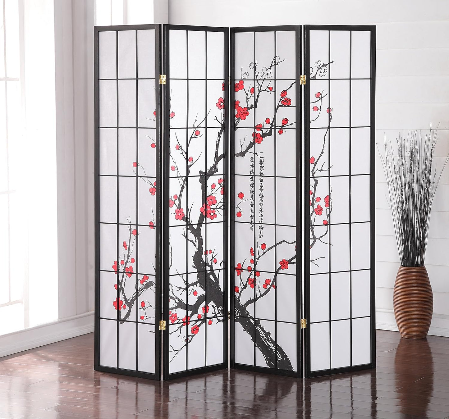 NicBex Room Divider 4 Panel Room Dividers with Oriental Style Partition Room Dividers and Folding Privacy Screens Wall Divider for Home, Office, Room Separation,71" W x 2" D x 71" H, Black