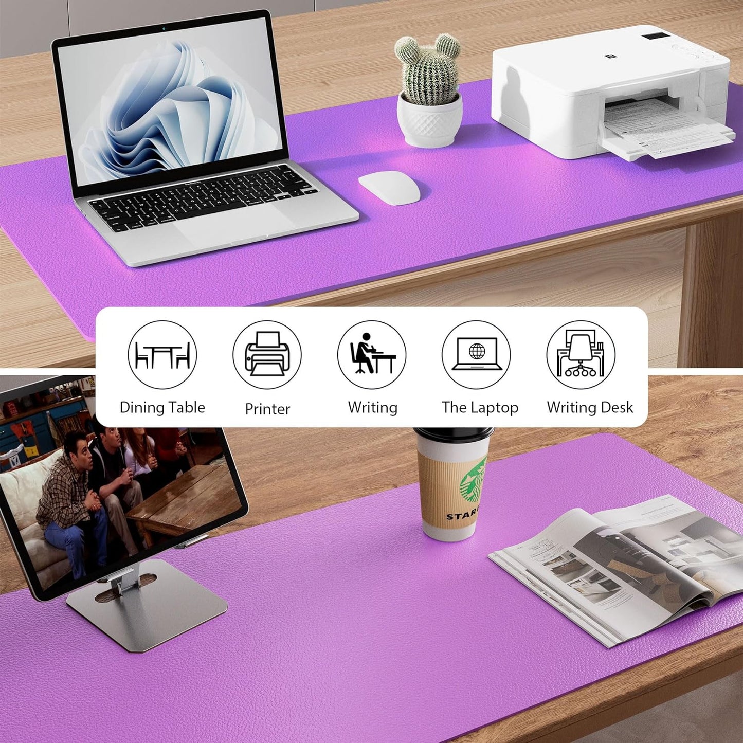 Aothia Leather Desk Pad Protector, Mouse Pad, Office Desk Mat, Non-Slip PU Leather Desk Blotter, Laptop Desk Pad, Waterproof Desk Writing Pad for Office and Home (23.6" x 13.7", Iris Violet)