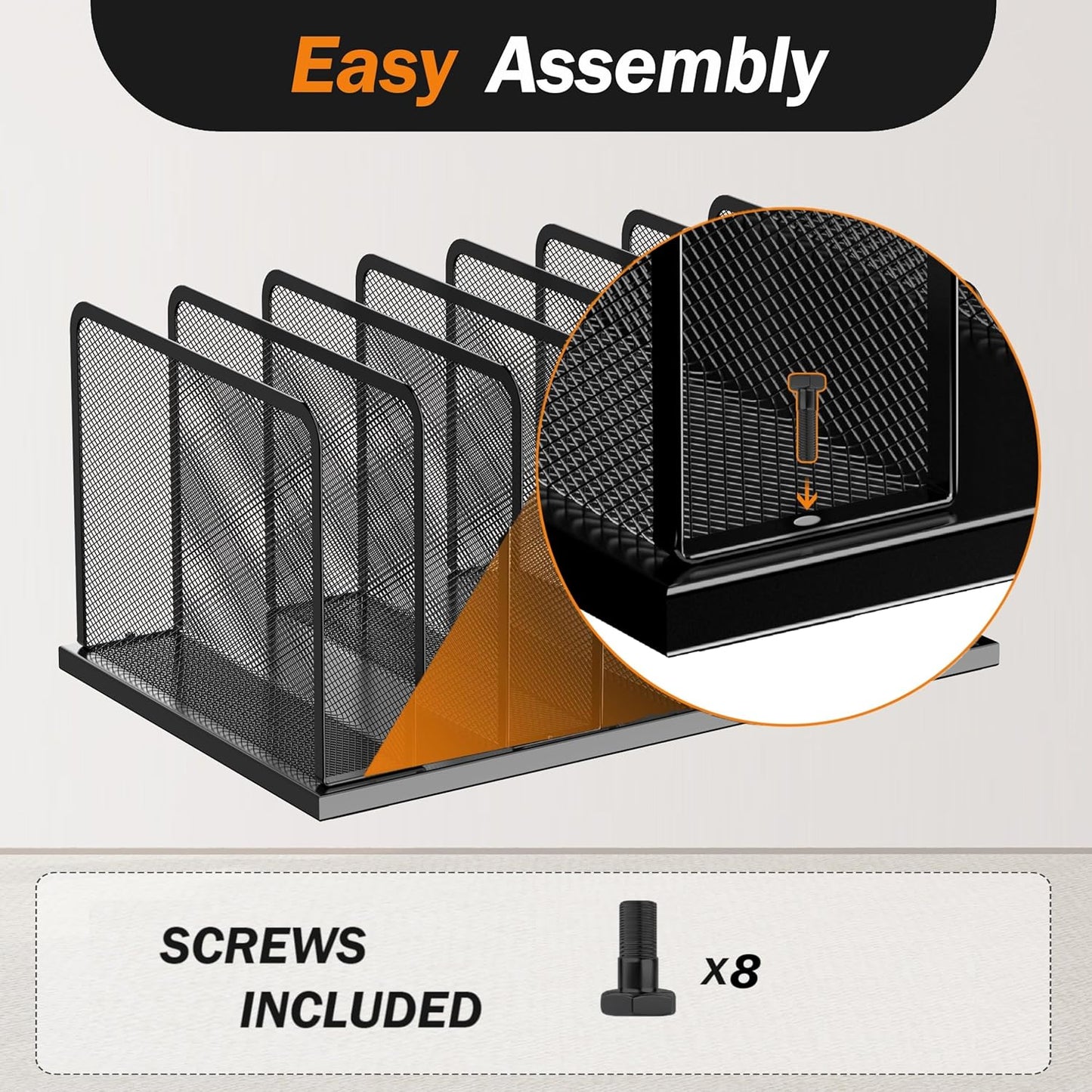 Kuntine.B Desk File Organizer Upright Mesh Desktop Organizer File Sorter Office Organization File Holder for Home, Office & Classroom (Silver, 2 Pack 7-Section)